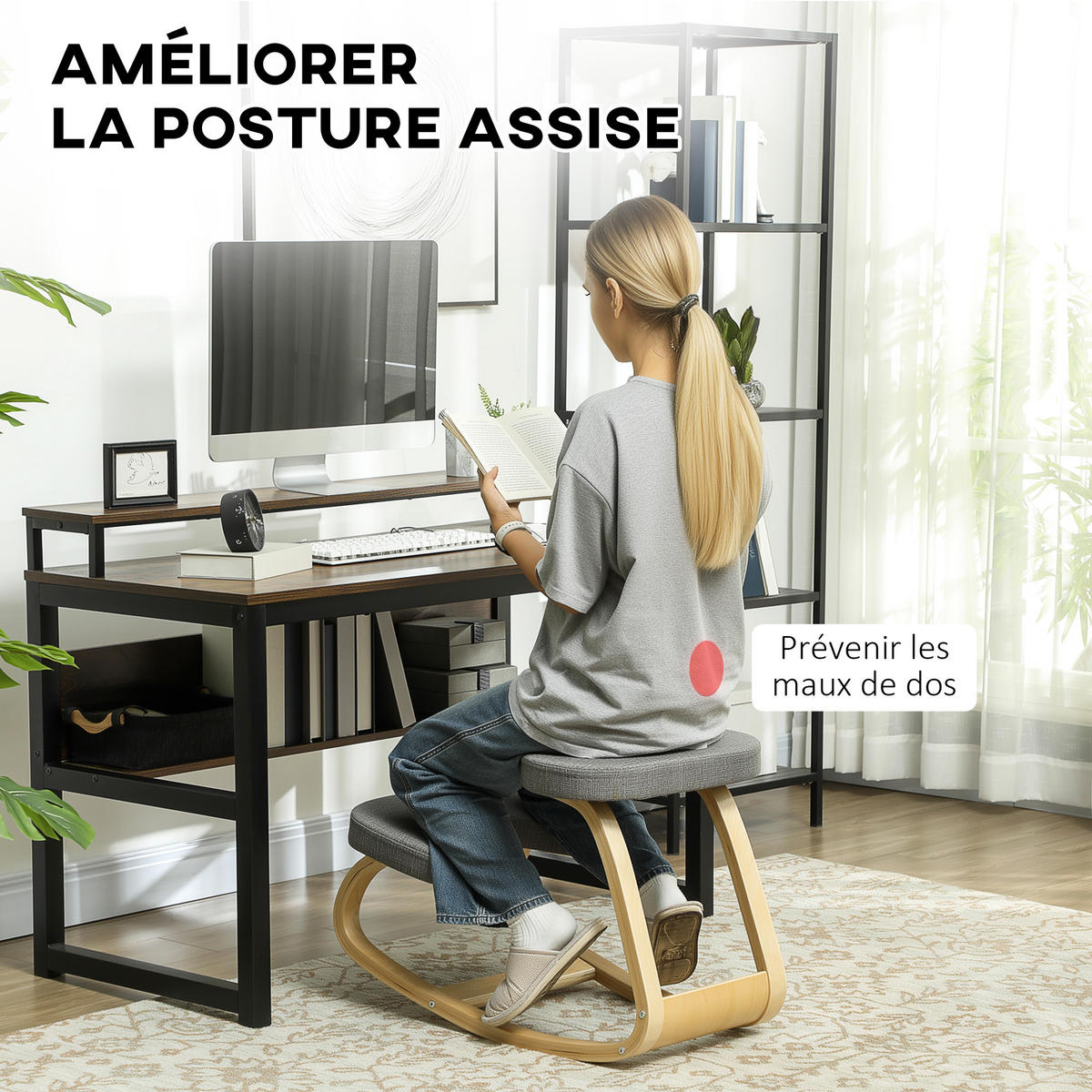 KNIESITZ DE-11713 mit Holzgestell & Wippfunktion Grau - Grau, Holz (50/55/73cm) - ComfortXL