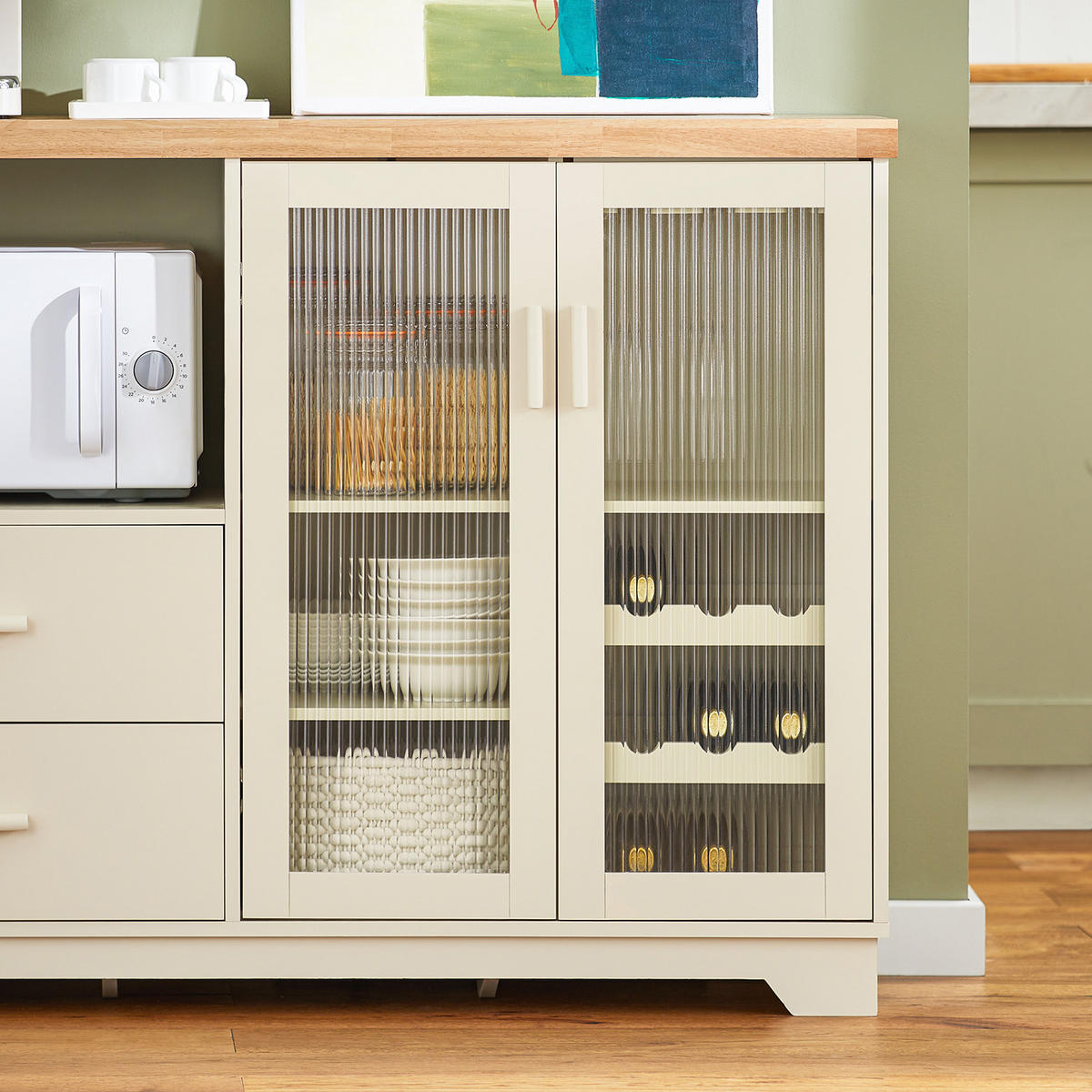 KÜCHENSCHRANK Beige - Beige, Glas/Holz (120/90/40cm) - SoBuy