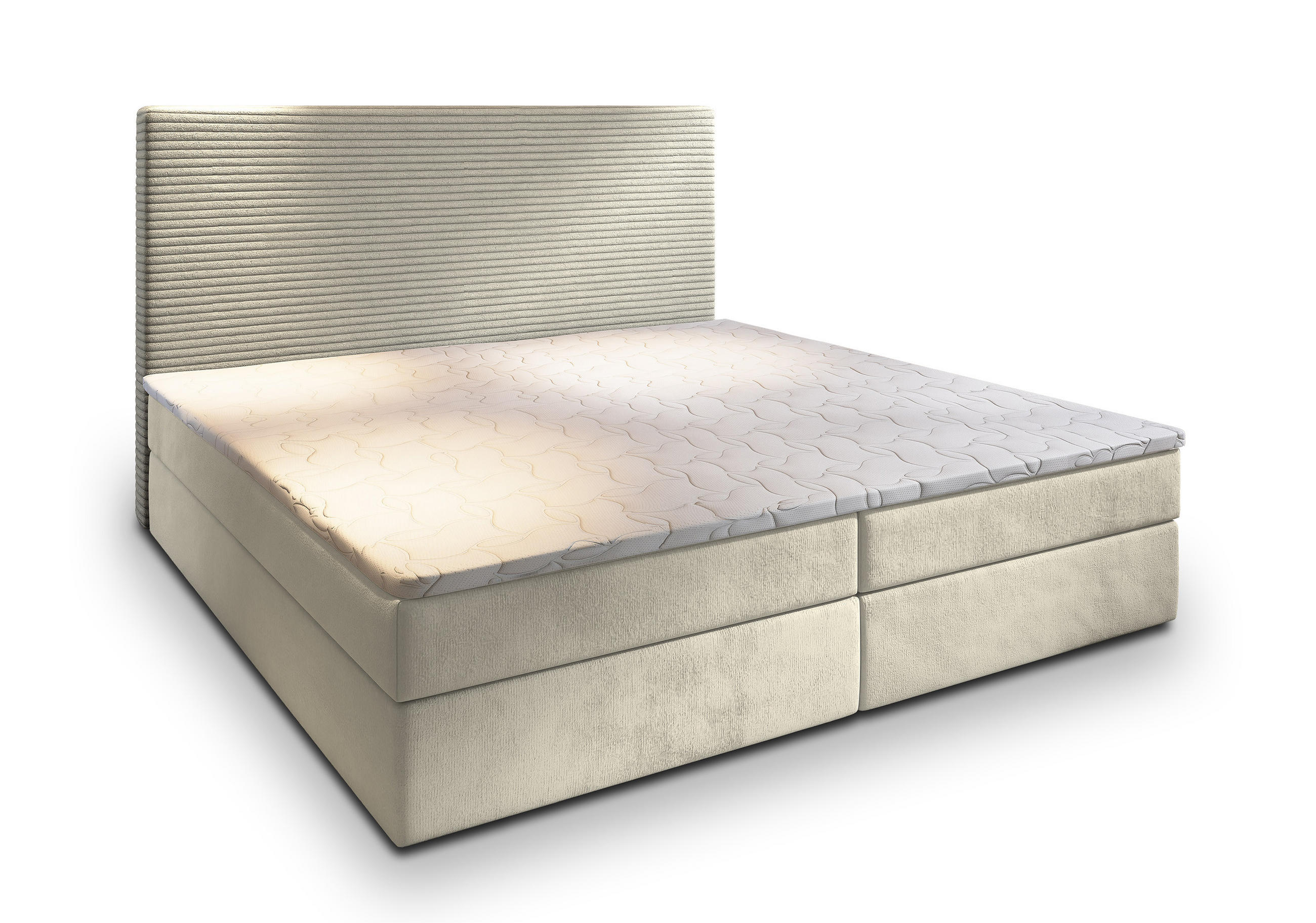 BOXBETT GIARRO 180x200 cm mit Matratze und Topper - Creme - Creme, Holz (180/200cm) - MASSENO