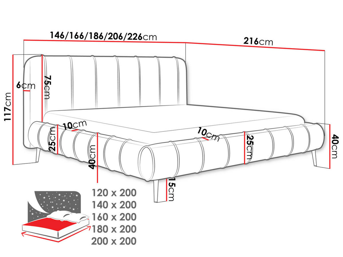 POLSTERBETT Slim XI mit Füße - Goldfarben/Hellgrau, Holz/Holzwerkstoff (180/200cm) - MIRJAN24