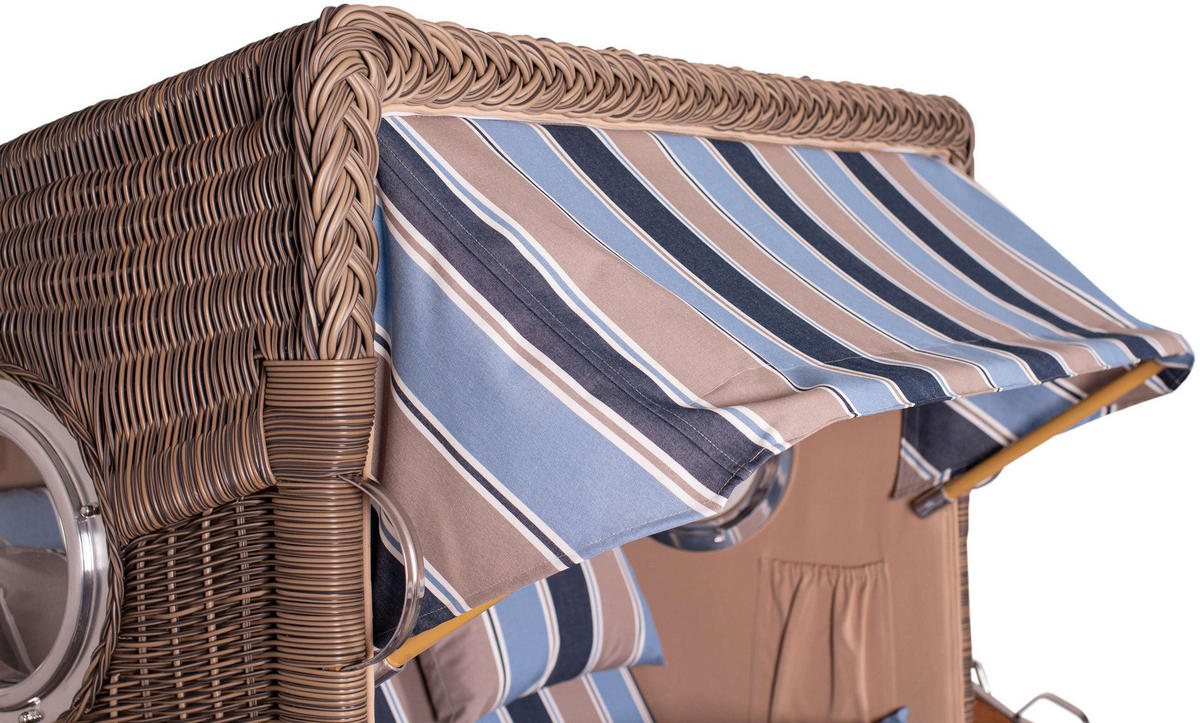 STRANDKORB Düne 2 Sitzer Teak PE Grey - Blau/Beige, Holz/Metall (125/170/80cm) - Mr. Deko