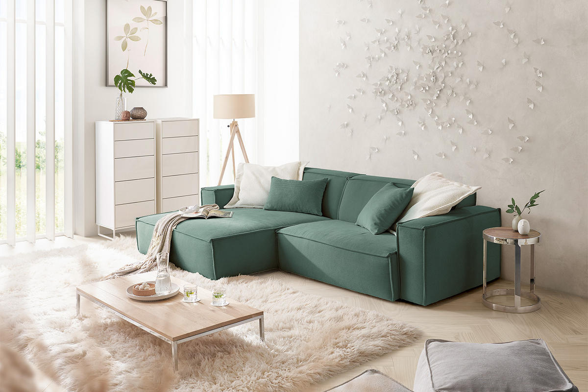 ECKSOFA SAMU Grün Cord - Schwarz/Grün, Textil (276/168cm) - KAWOLA