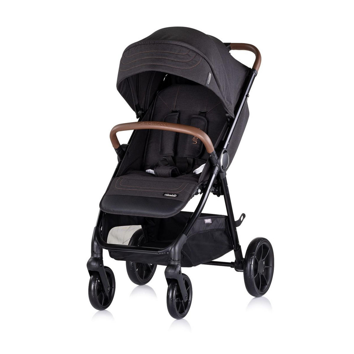 KINDERWAGEN Ultera schwarz klappbar Korb Federung Hinterradbremse Gurt - Schwarz, Metall (75/56/102cm) - Chipolino