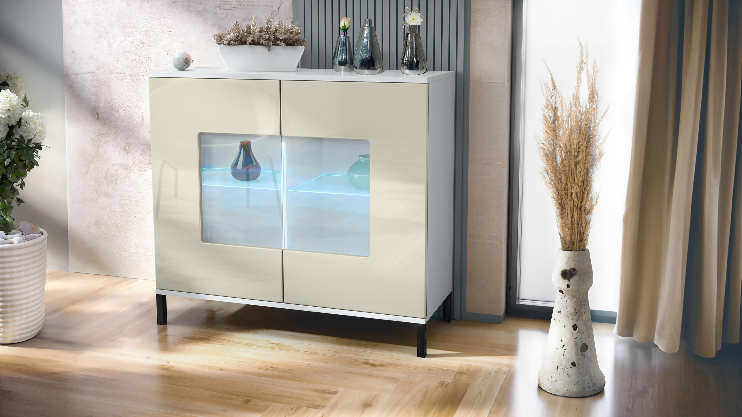 KOMMODE Grömitz Creme Hochglanz - Creme, Holzwerkstoff (92.5/83.5/35cm) - Vladon