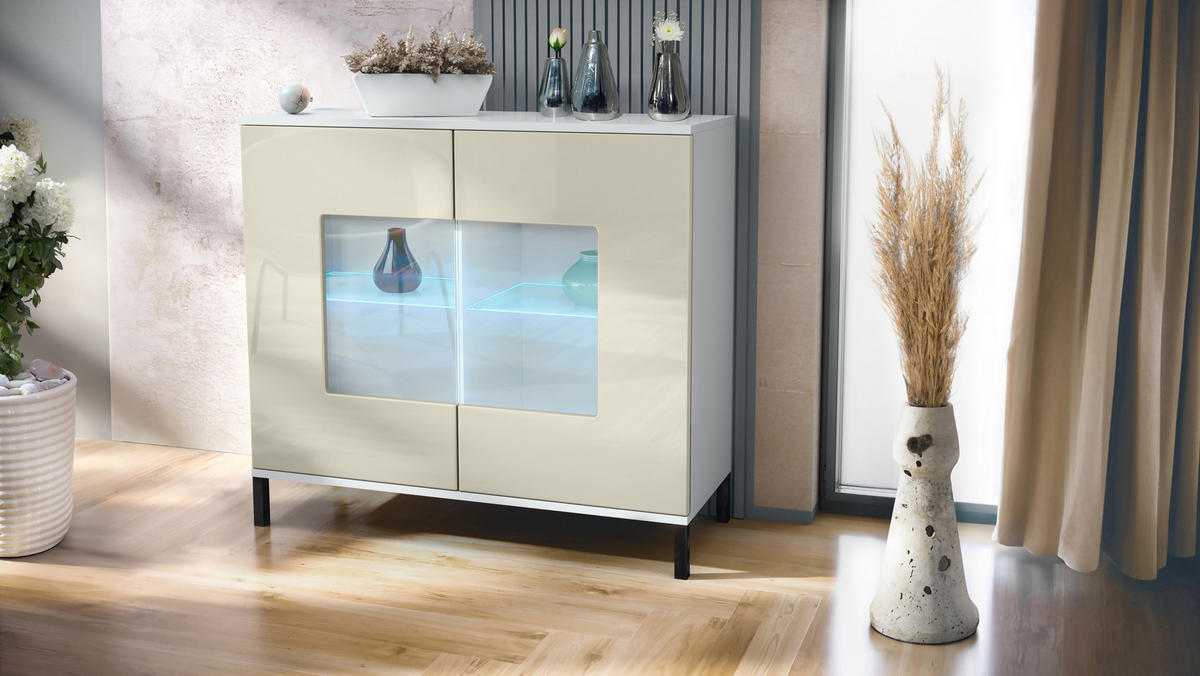 KOMMODE Grömitz Creme Hochglanz - Creme, Holzwerkstoff (92.5/83.5/35cm) - Vladon