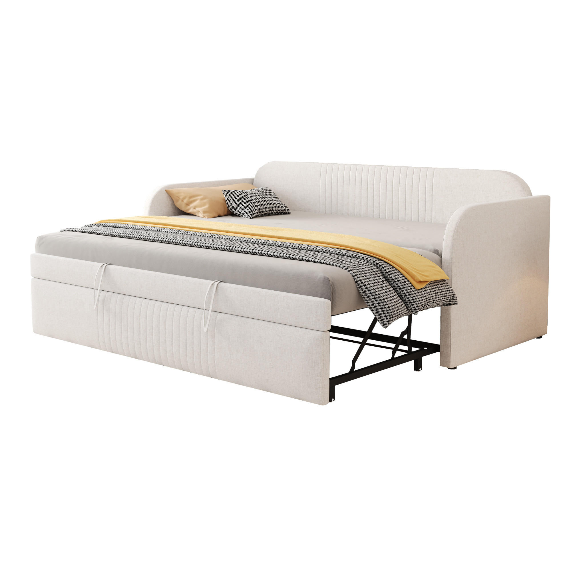 SCHLAFSOFA Multifunktional mit Lattenrost Beige 90/190 cm - Beige, Leder (200.5/86/99cm) - OKWISH