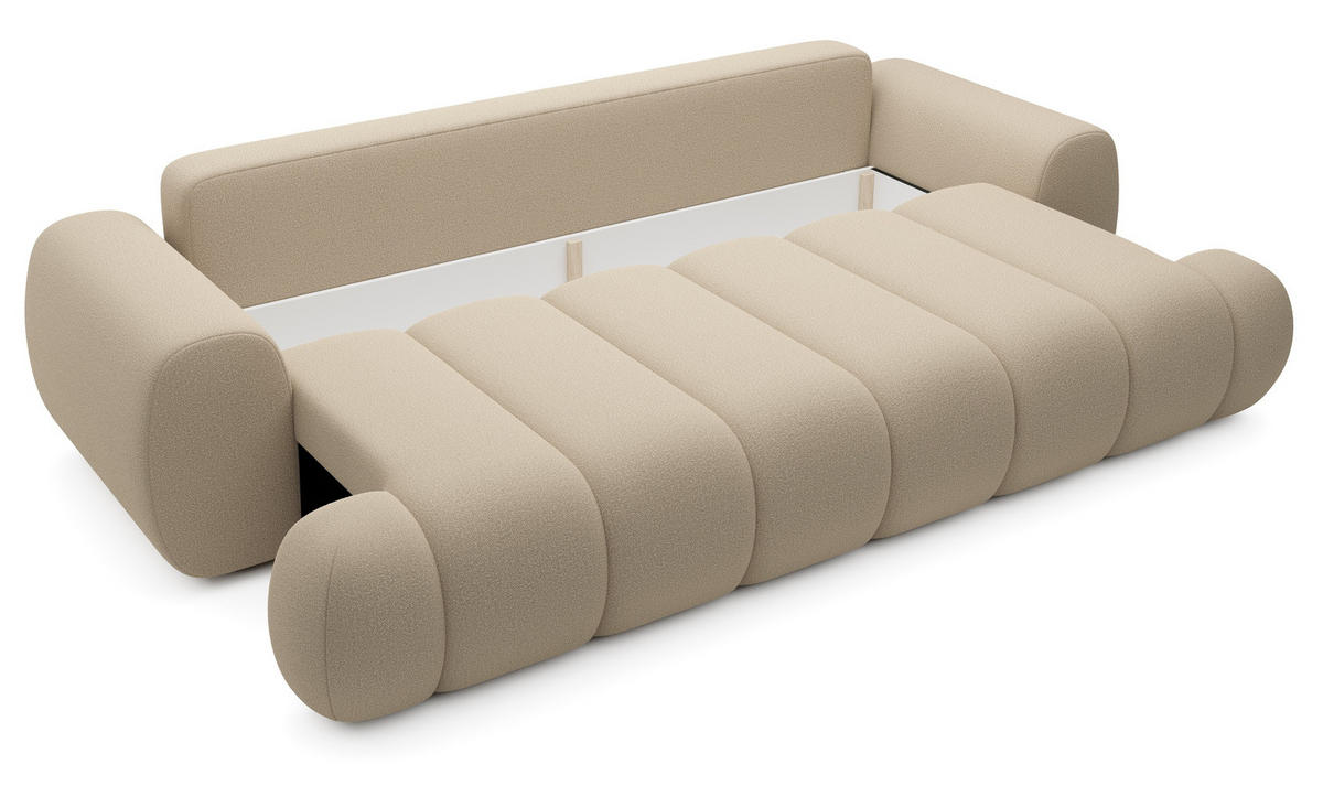 SOFA 260 cm mit Schlaffunktion Puro, Bettkasten, Modern Design, Beige - Beige, Holz (263/81/110cm) - Emporius