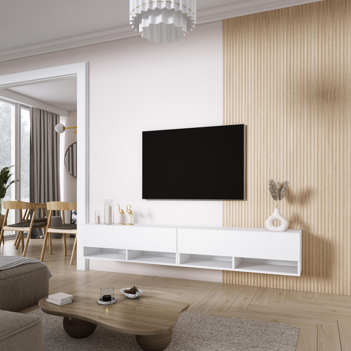 TV-LOWBOARD 200 (2 x 100) cm Mattweiß, 200 × 32 × 34 cm - Weiß, Holzwerkstoff (200/33.6/32cm) - 3XE LIVING