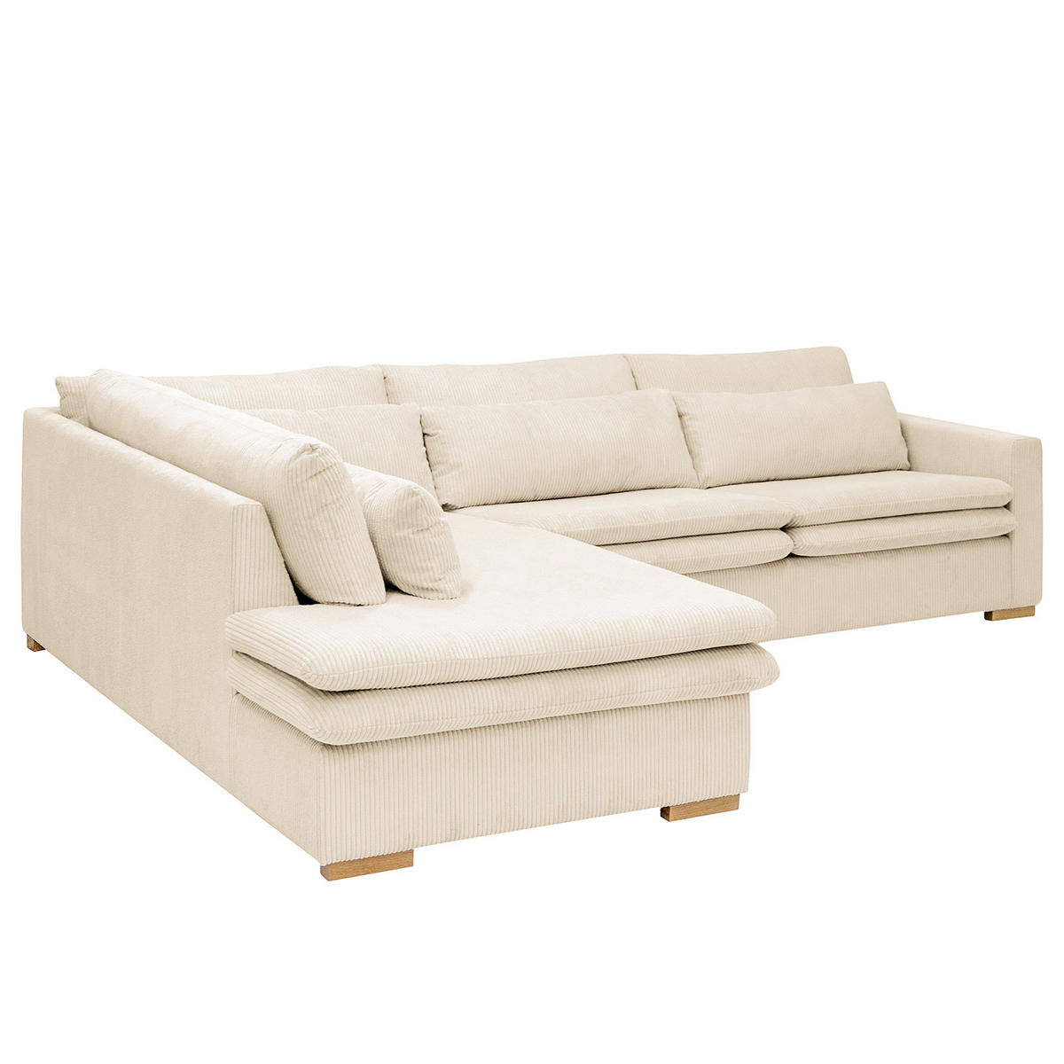 ECKSOFA mit Ottomane - Eichefarben/Creme, Eichenholz/Textil (299/216cm) - home24