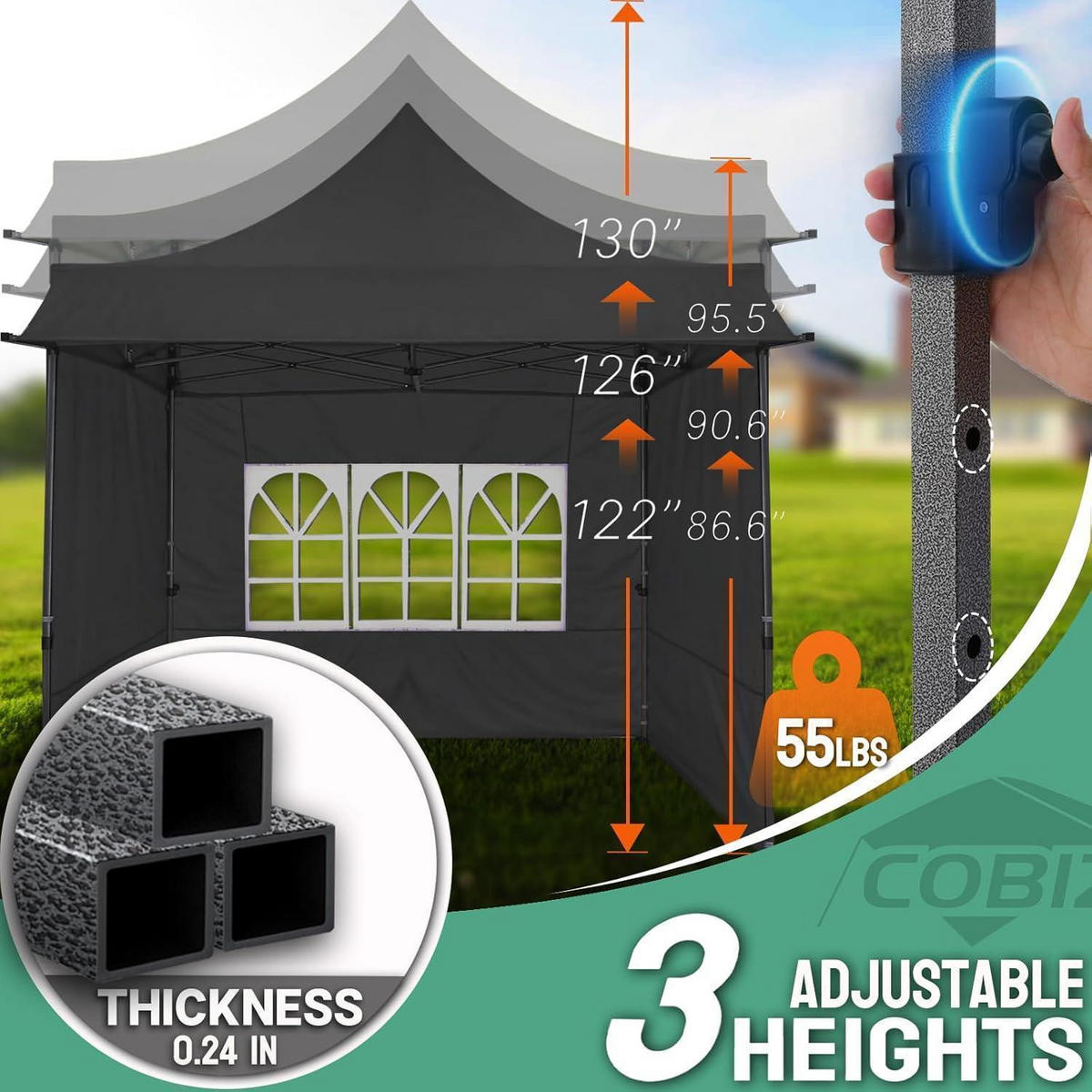 FALTPAVILLON 3 x 3 m Schwarz mit Markise und Seitenwänden - Schwarz, Metall (300/330/300cm)