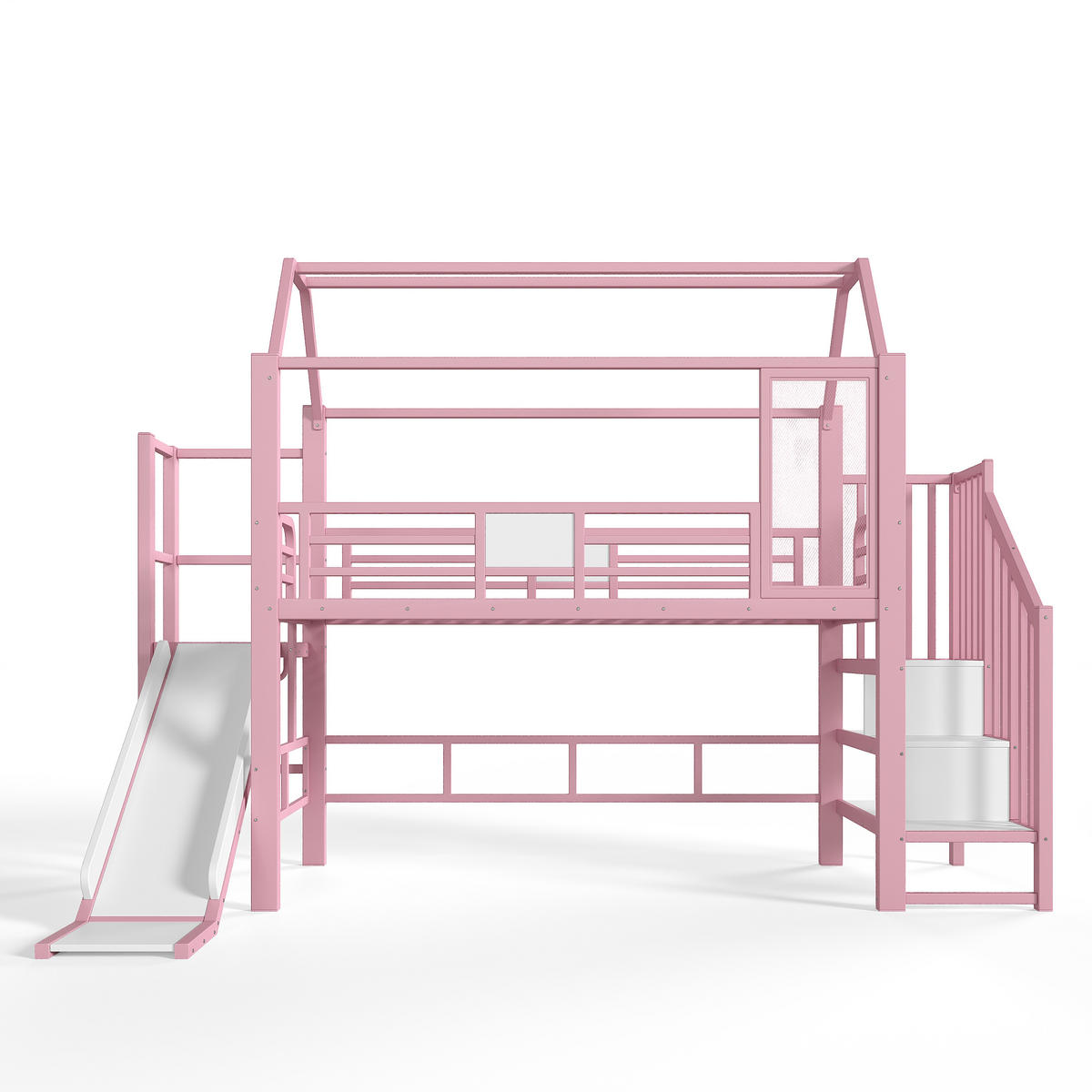 HOCHBETT 90/200 cm Hausform mit Rutsche und LED, DE-41963, in Rosa - Pink, Metall (90/200cm) - ComfortXL