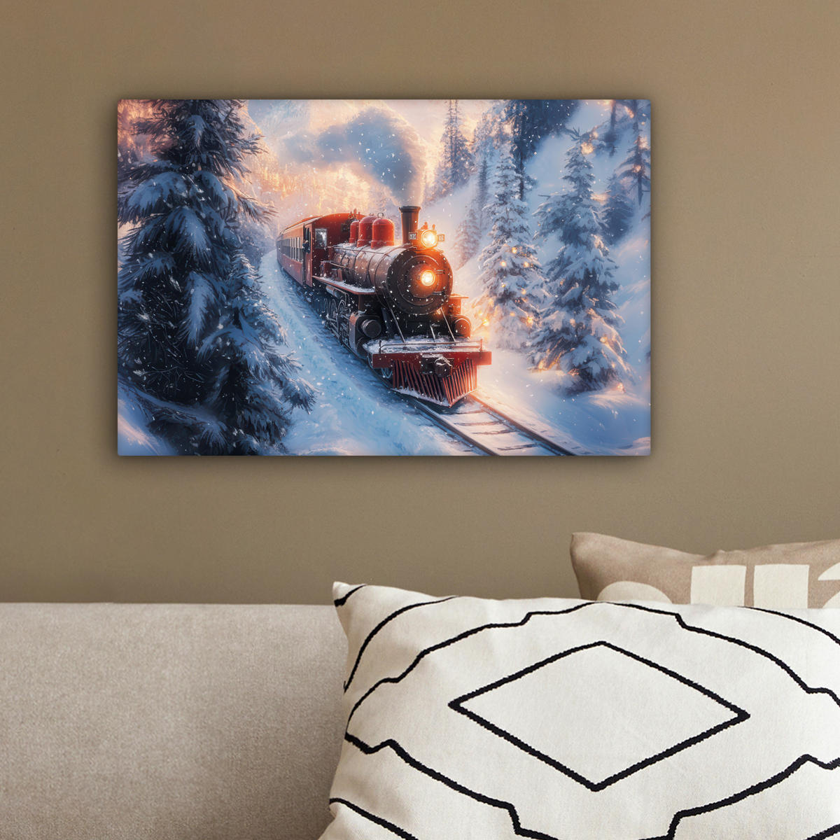 LEINWANDBILD Weihnachtszug - Schnee - Winter - Weihnachten 30x20 cm - Dunkelrot, Textil (30/20cm) - MuchoWow