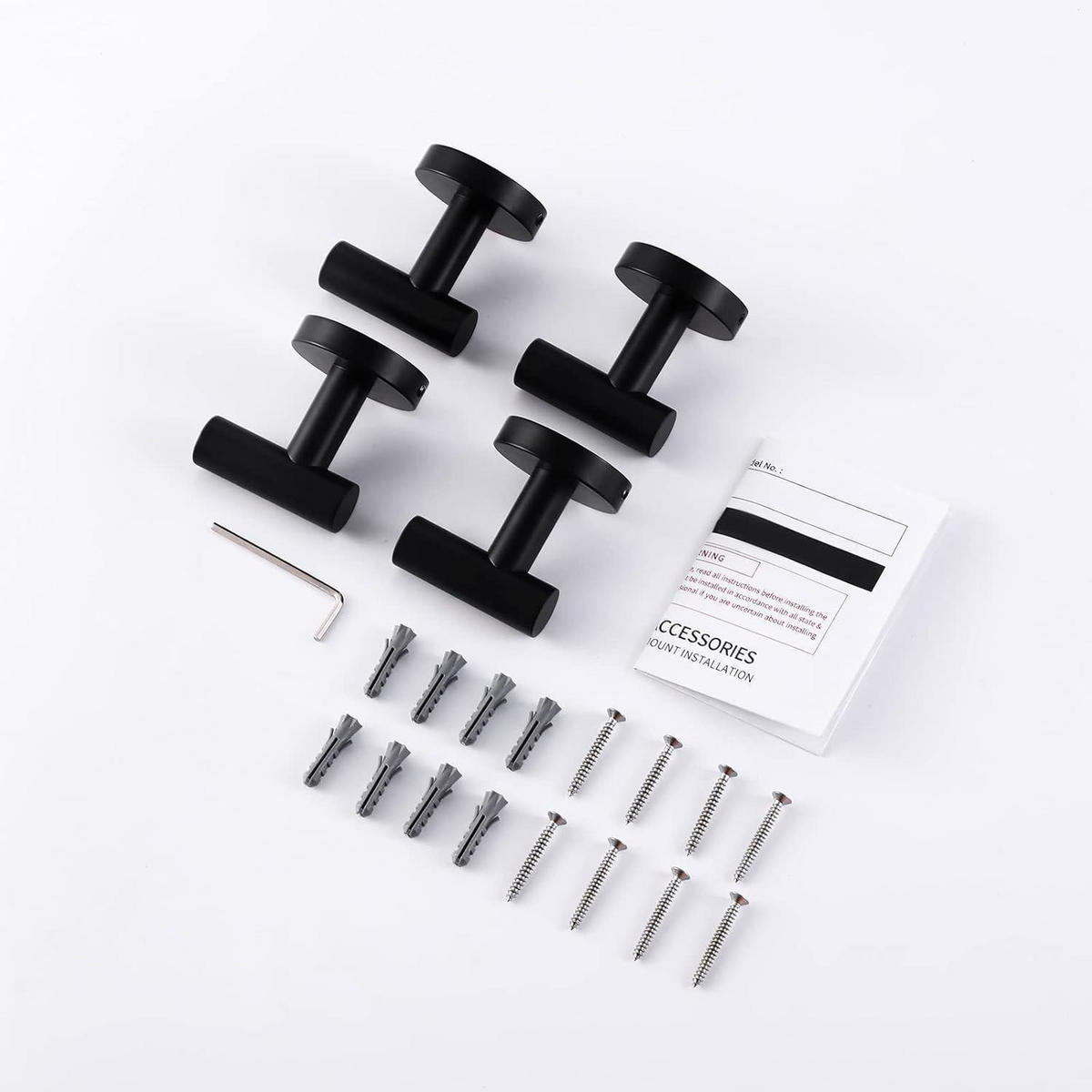 HANDTUCHHAKEN 4-teiliges Set Schwarz Matt - Schwarz, Metall (13.7/5.8/16.3cm)