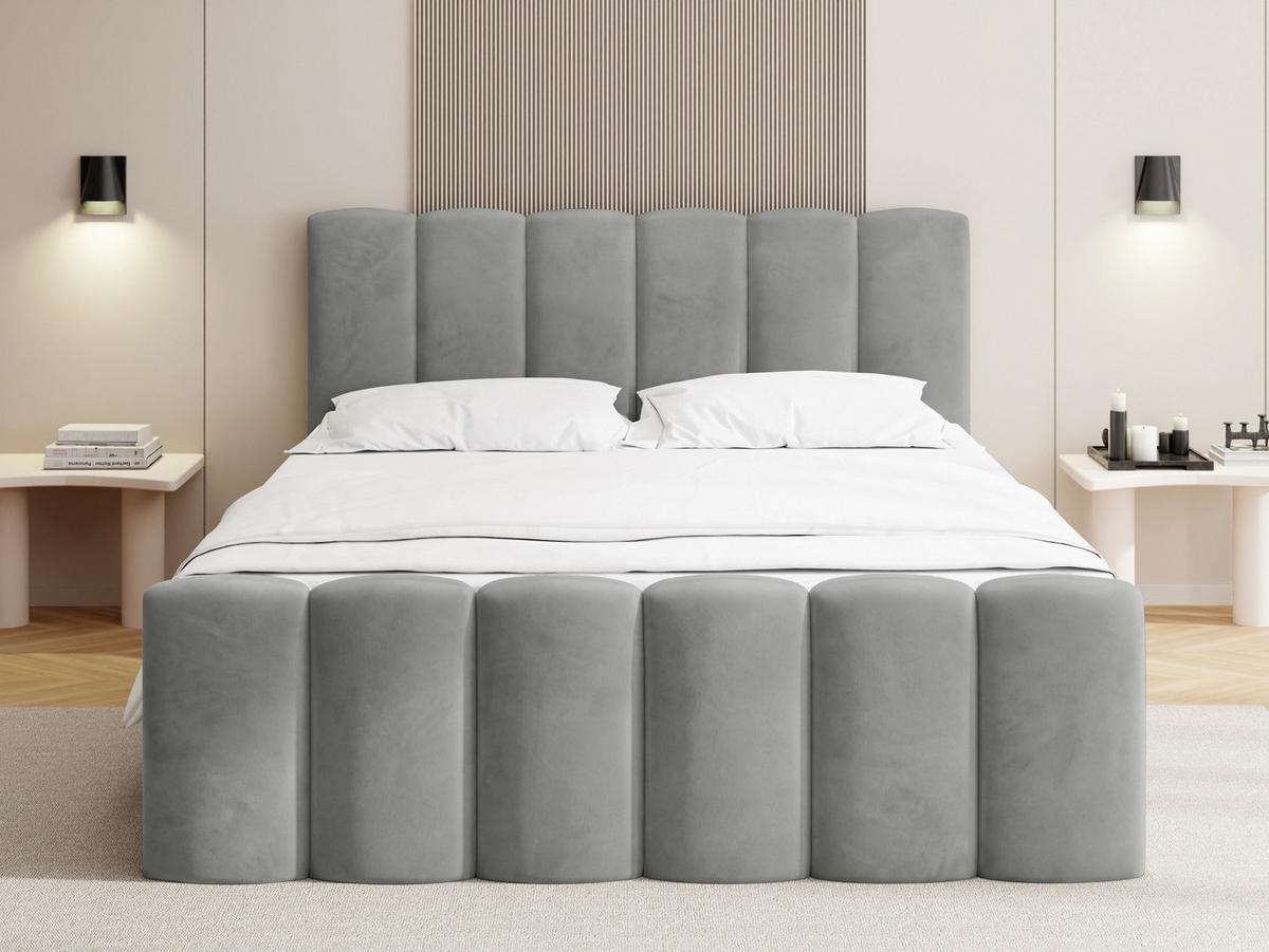 BOXBETT Serenity mit Bettkasten, Samt Grau 200x200 cm – inkl. H4 Taschenfederkern Matratze & Foam Topper - Schwarz/Grau, Holz/Holzwerkstoff (200/200cm) - WFL GROUP