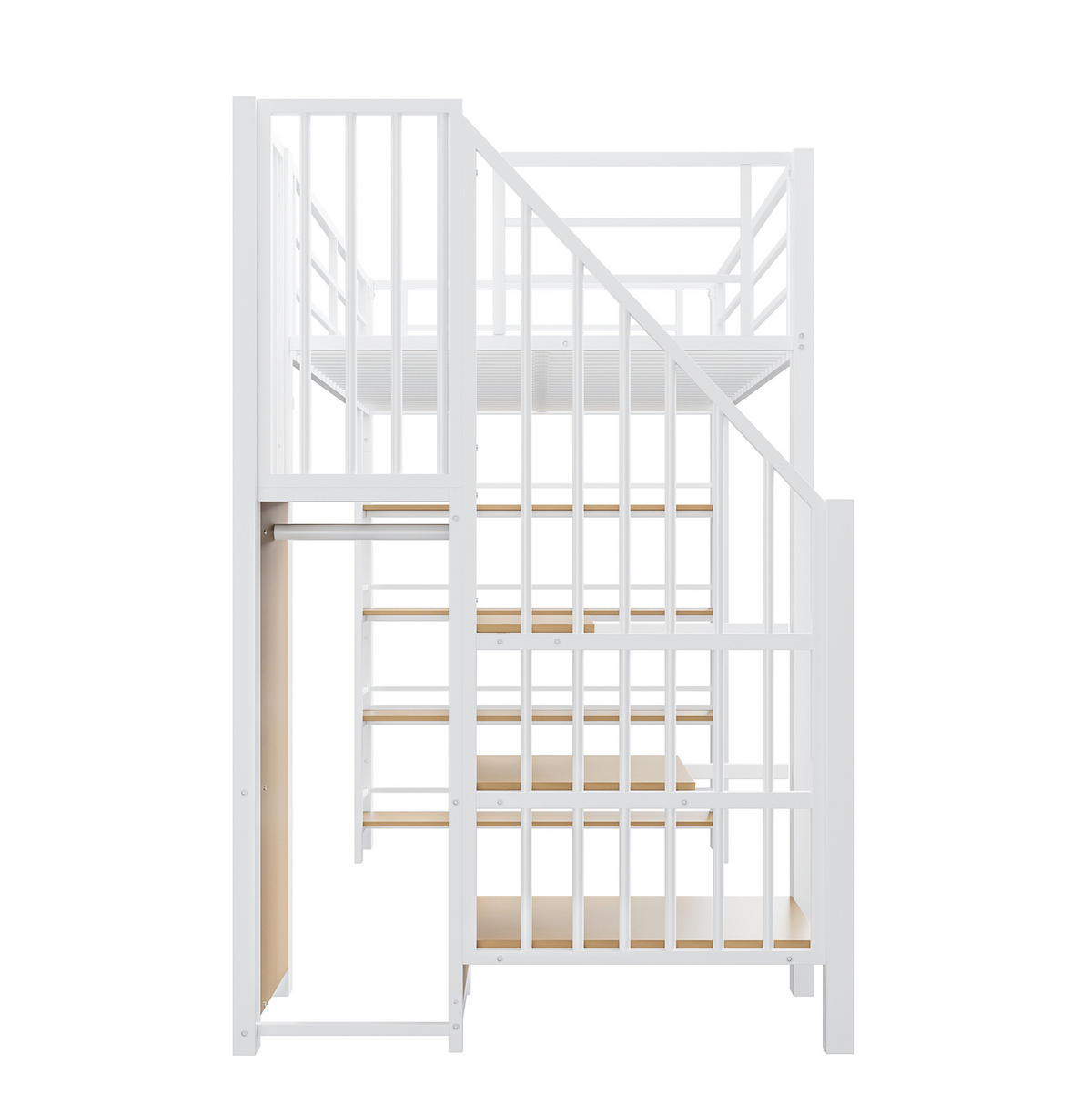 HOCHBETT 90/200 cm aus Metall mit Treppe, Stauraum, Kleiderschrank, Weiß - Weiß, Metall (90/200cm) - OKMYHOME