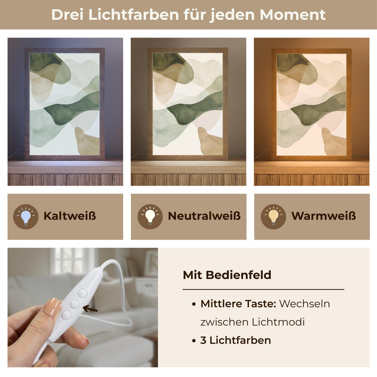 TISCHLEUCHTE Japandi - Abstrakt - Grün 20x30 cm - Buchefarben, Holzwerkstoff (8/20/30cm) - OnlyWow