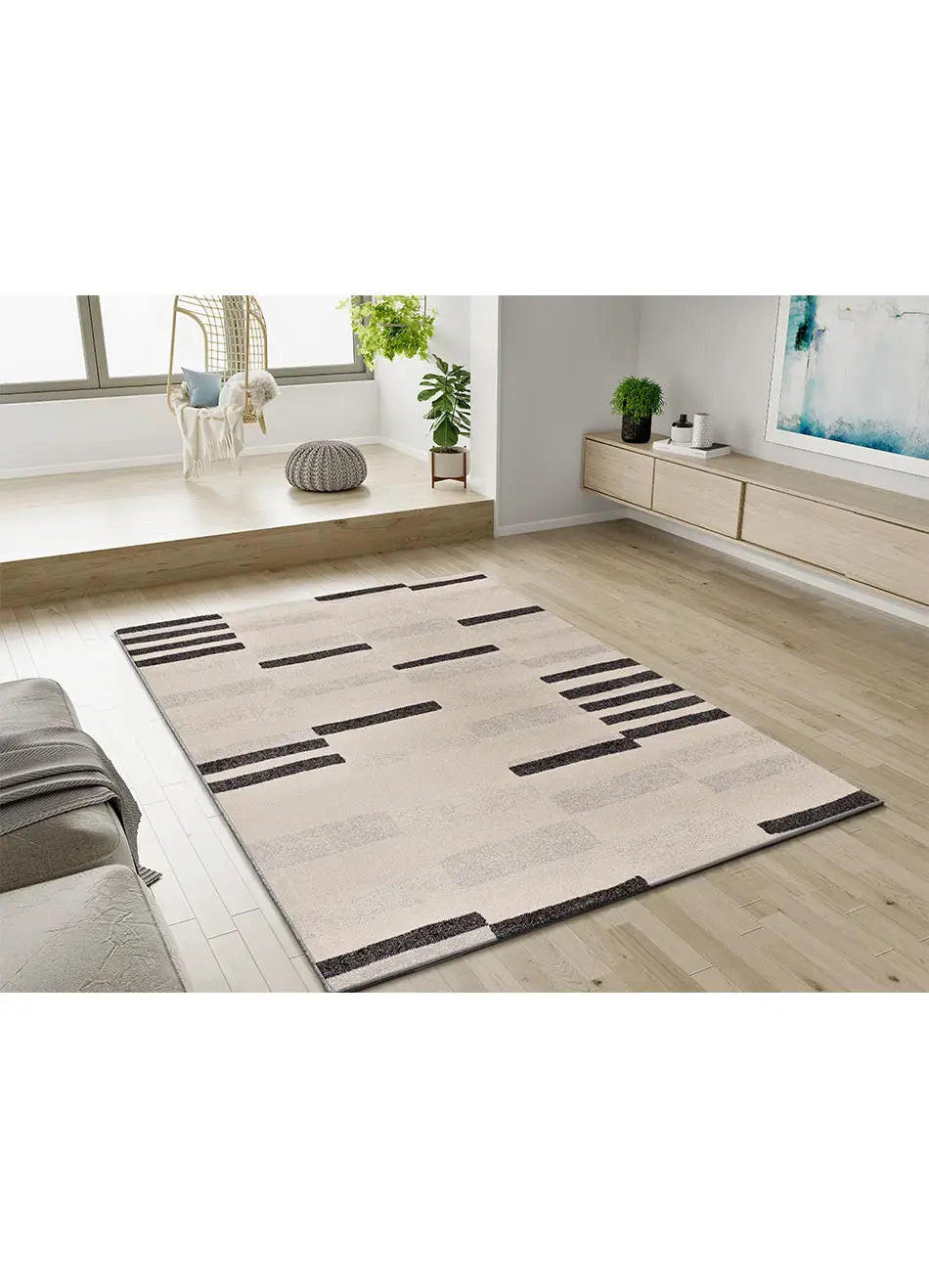 Thumbnail - Atticgo Kurzflorteppich, Beige, Schwarz, Textil, Grafikmuster, Rechteckig, 120x180 cm, Oeko-Tex® Standard 100, antistati...