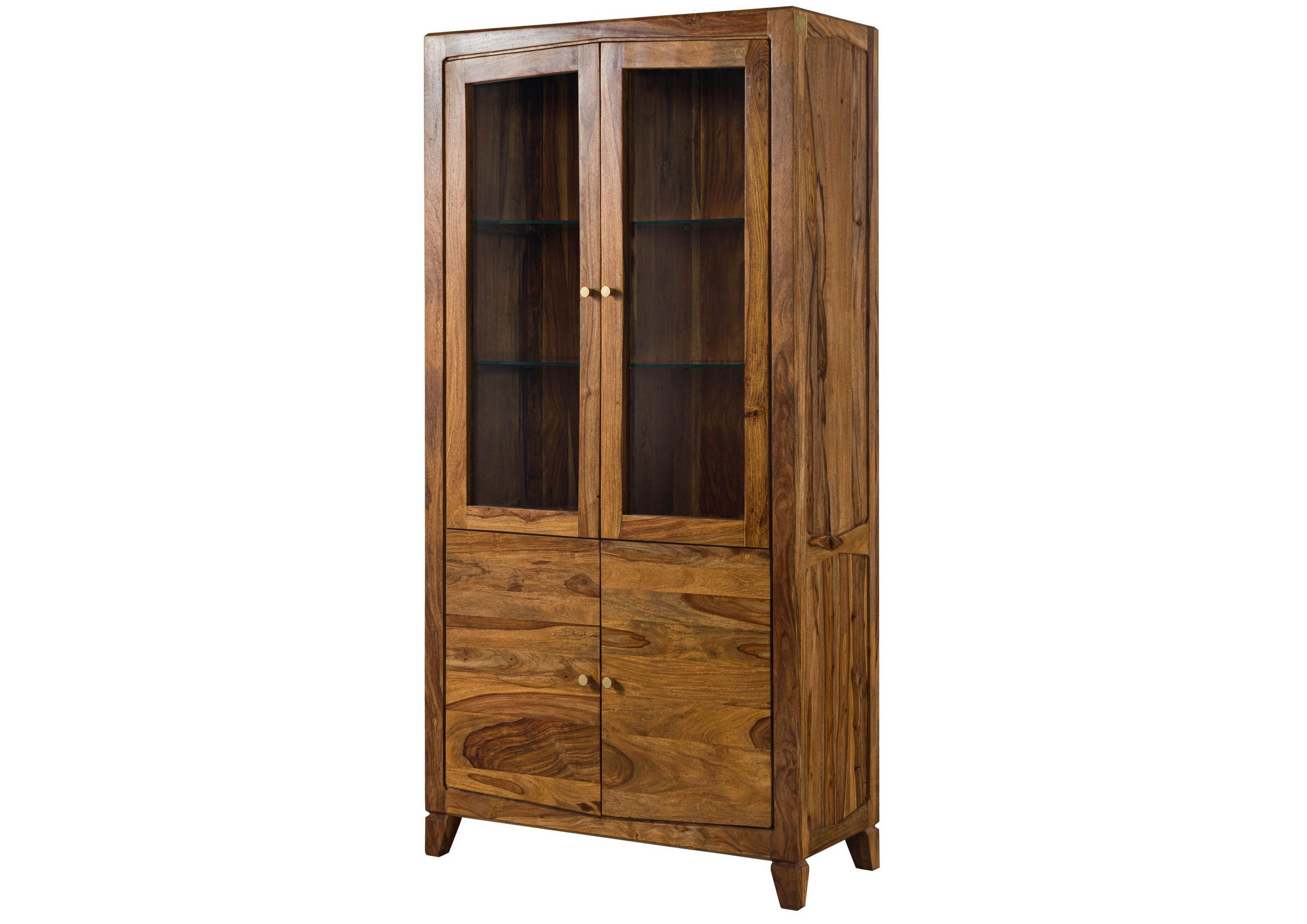 VITRINE Sheesham 100x45x200 braun lackiert ANCONA #135 - Braun, Holz (100/200/45cm) - Massivmoebel24