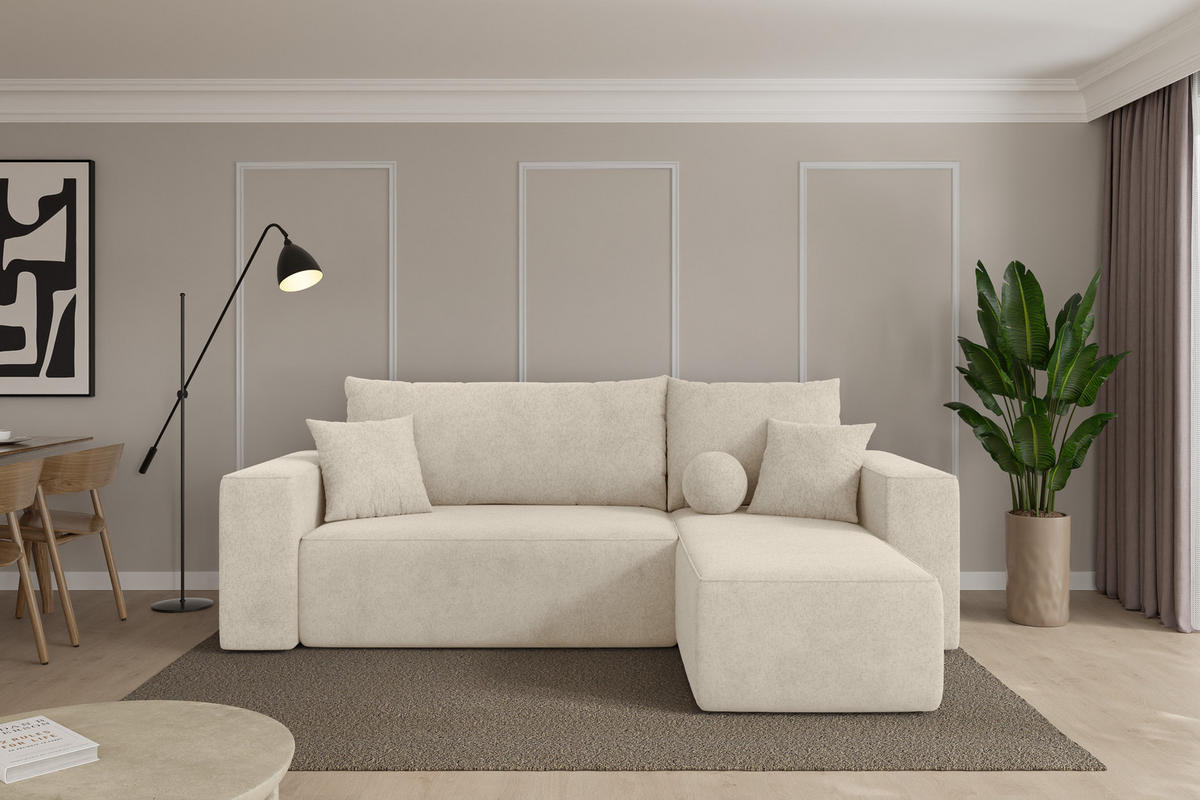 ROHOVÁ SEDAČKA s funkcí spaní, otoman vpravo SENO-L 249x139x85 krémová velur - černá/krémová, kompozitní dřevo/textil (249/139cm) - ALTDECOR