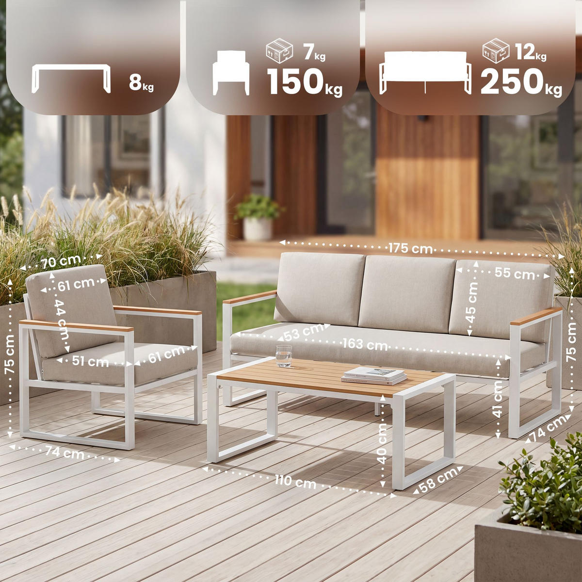 GARTENSITZGRUPPE Stoff Weiß (4-teilig) - Weiß, Textil - CLP