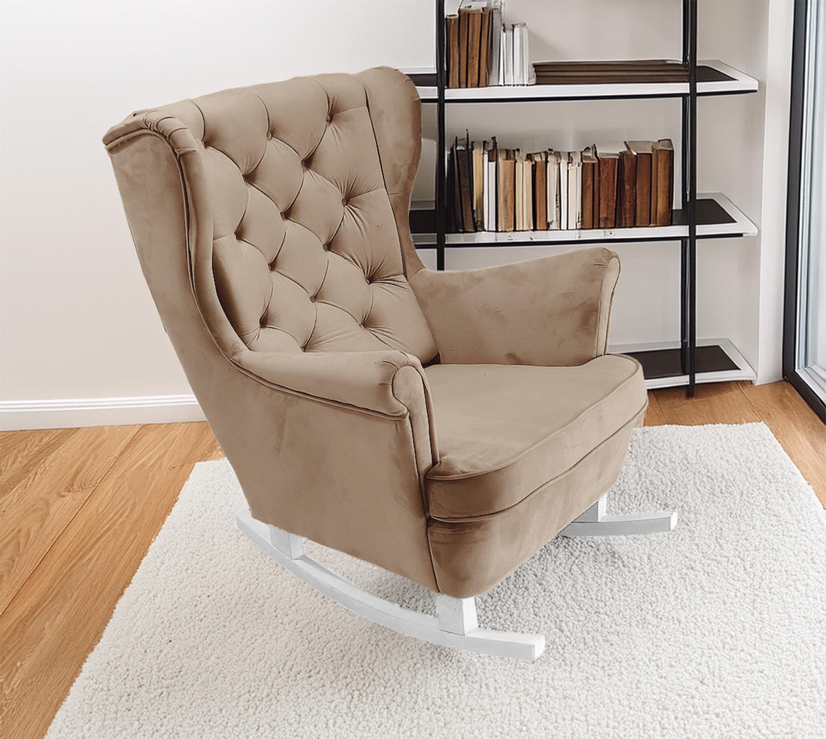 SCHAUKELSESSEL mit gepolstertem Sitz und Armlehnen, 102x81x95 cm, Cappuccino_29810 - Fango/Weiß, Holz/Textil (81/102/95cm) - DomoHome