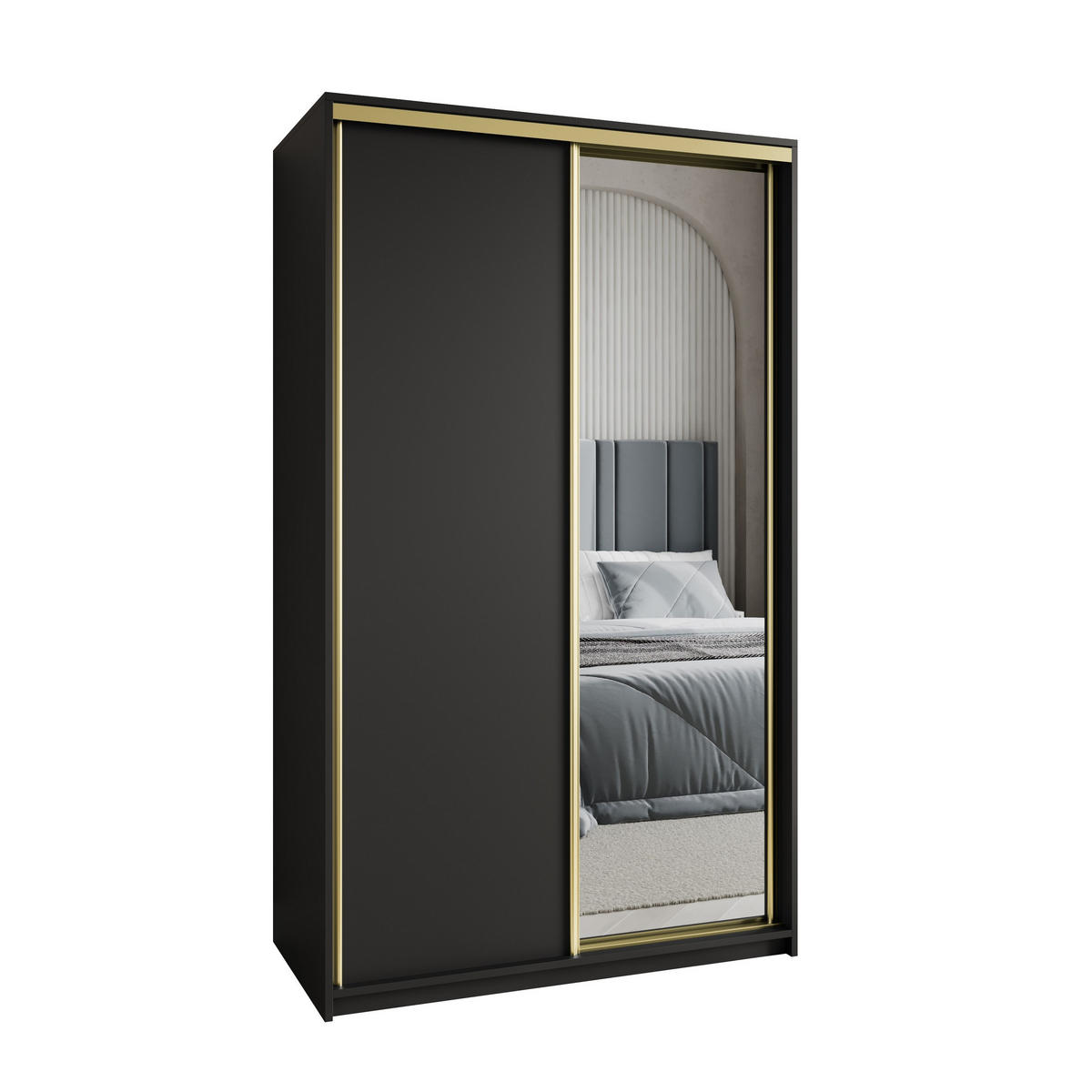 SCHWEBETÜRENSCHRANK TAVI 120/205/60 cm 2-türig mit Spiegel Schwarz - Schwarz, Holzwerkstoff (120/205/60cm) - MASSENO