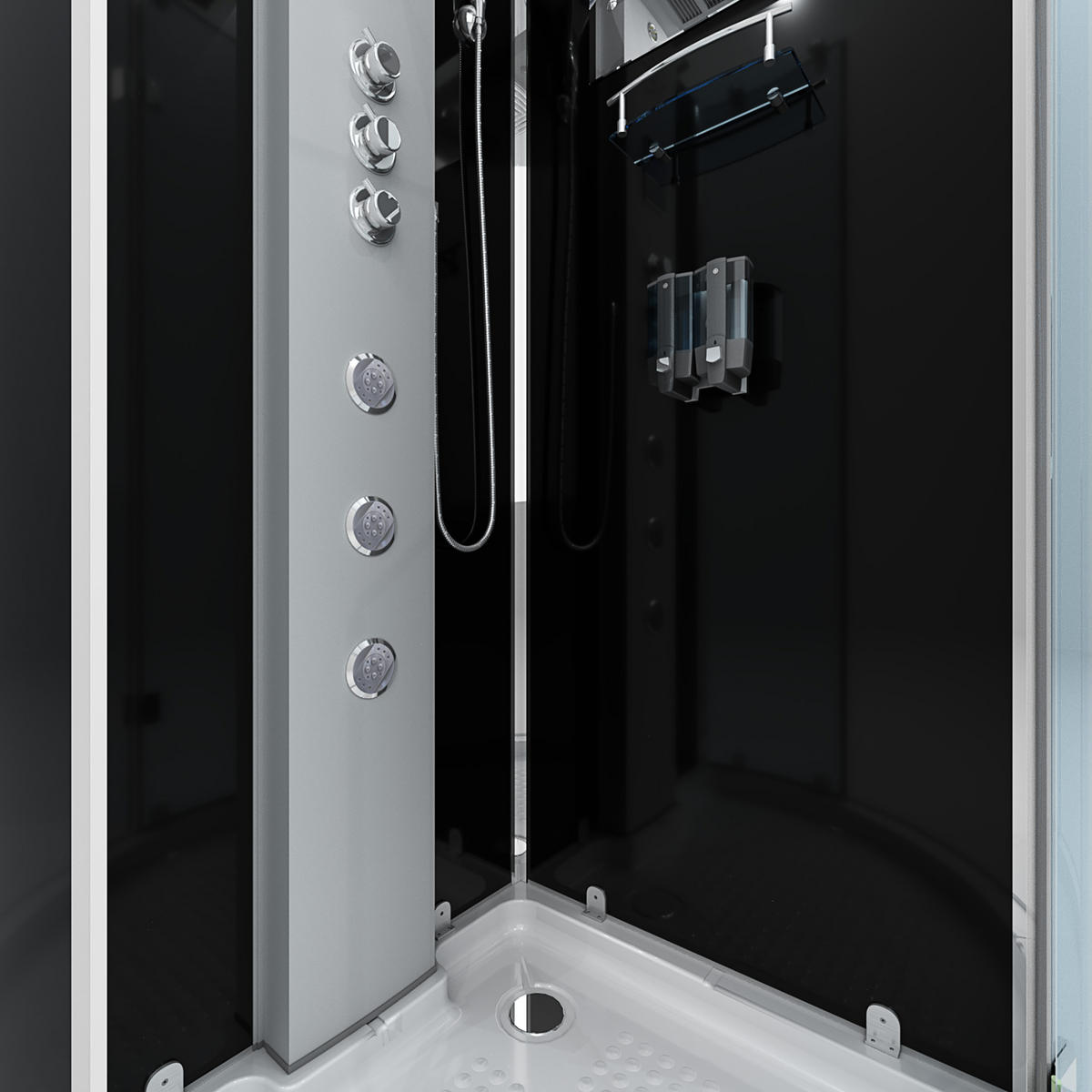 DUSCHKABINE Dusche D37-23R1 Weiß 100x100 - Schwarz, Glas/Kunststoff (100/100/218cm) - AcquaVapore by Sandra Jentho