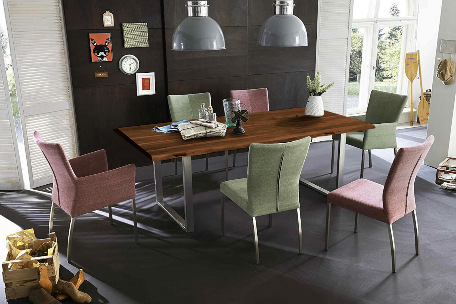 ESSTISCH TOPS&TABLES - Silberfarben/Braun, Holz/Metall (100/200/77cm) - SAM