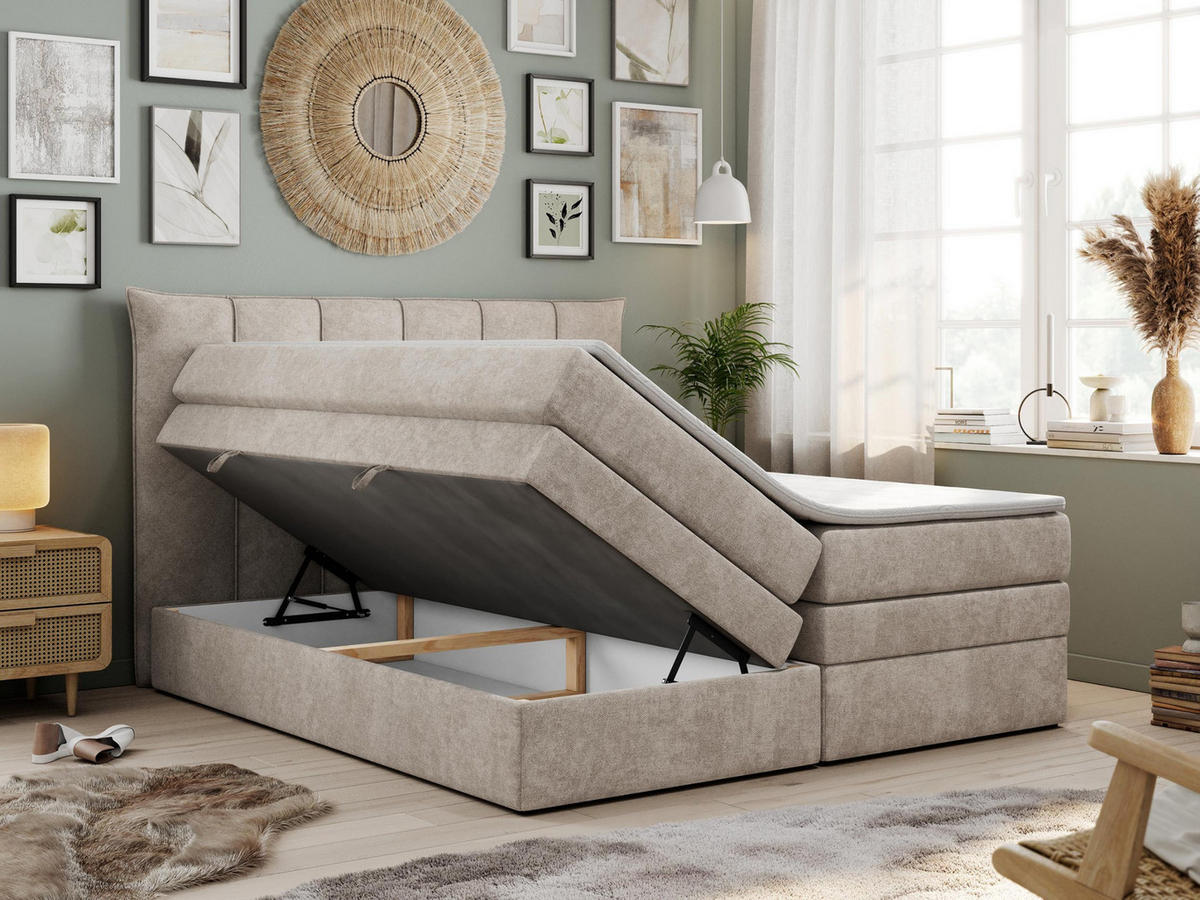 BOXSPRINGBETT PREMIUM 10 KING 180/200 Beige Struktur - H3 - Beige, Holz/Textil (180/200cm) - MKS