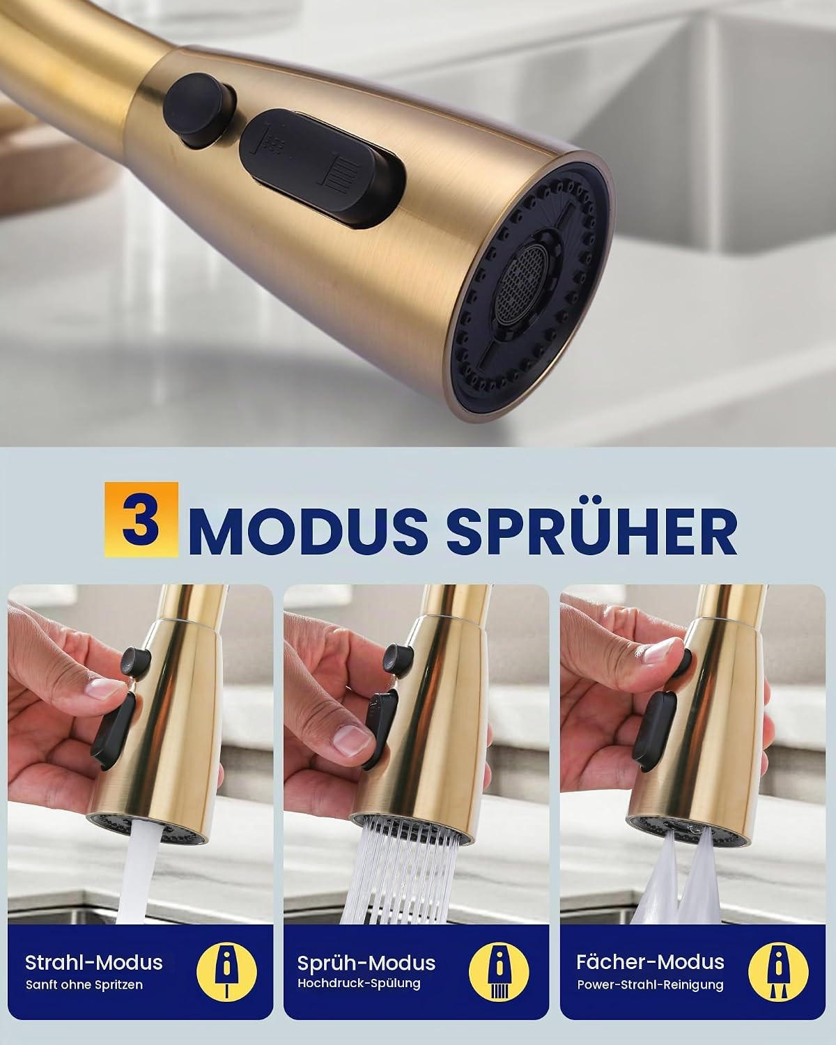 BADEZIMMERARMATUR, 38,5 cm hoch, gold - Goldfarben, Metall (51/6/24cm) - Vallsero
