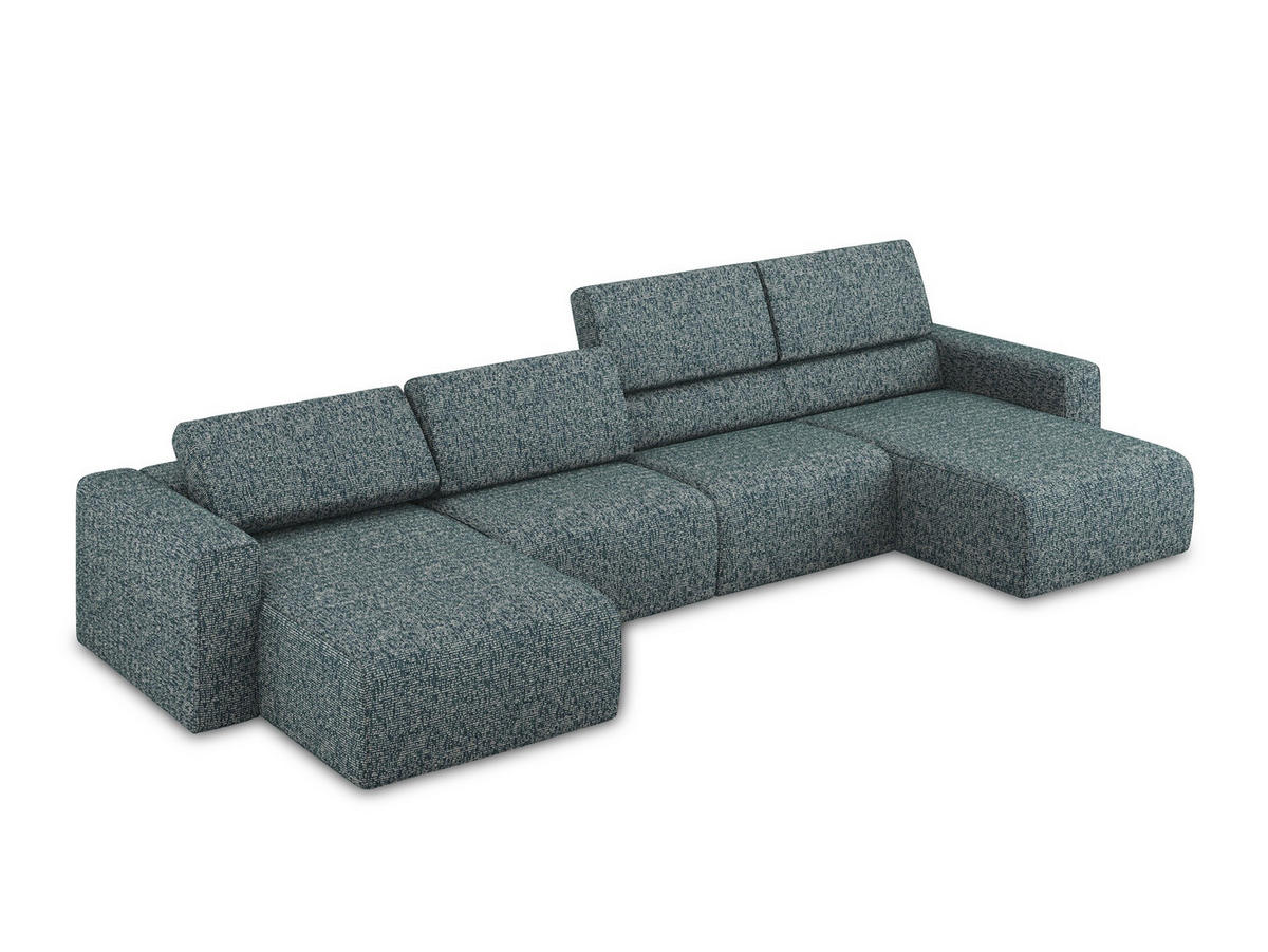WOHNLANDSCHAFT Strukturstoff Stoff Blau - Blau/Blaugrau, Kunststoff/Textil (404/80/167cm) - Makamii