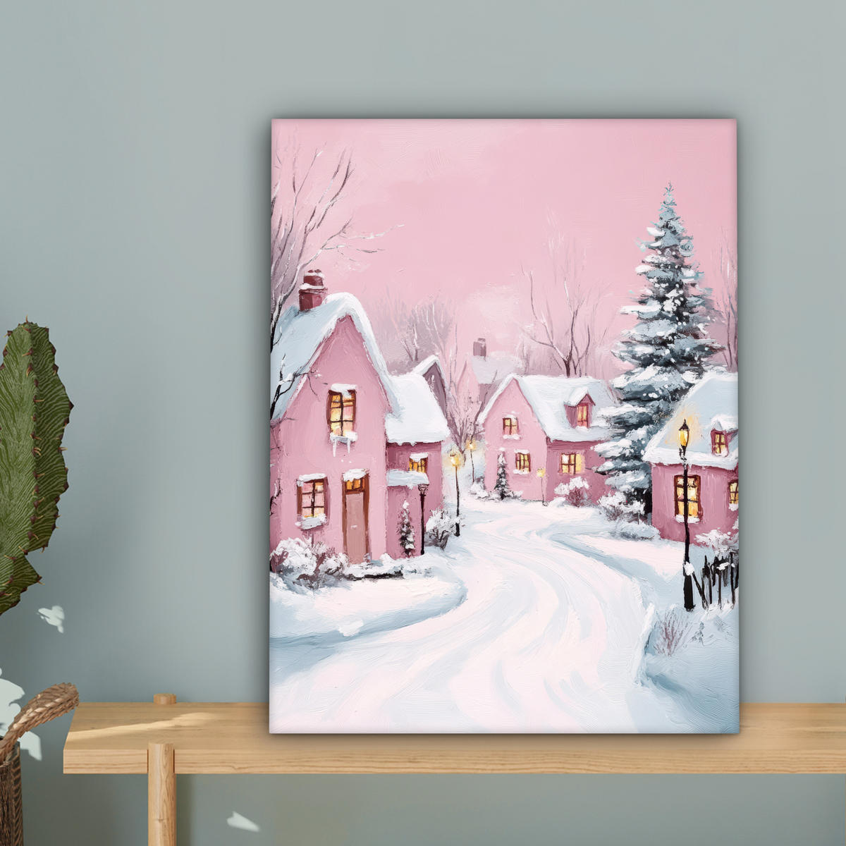 LEINWANDBILD Weihnachtsdorf - Rosa - Winter - Schnee - Häuser 30x40 cm - Altrosa, Textil (30/40cm) - MuchoWow