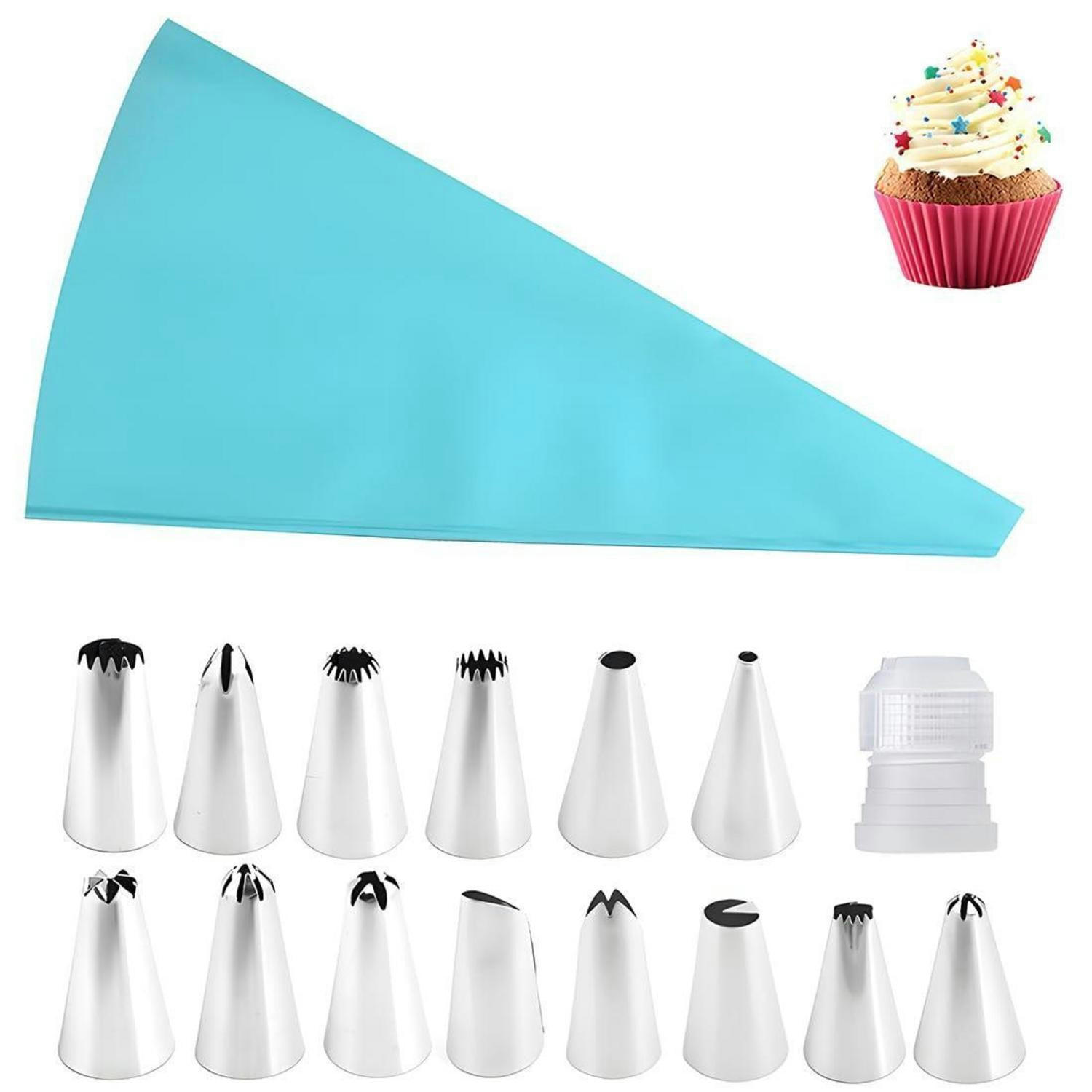 SPRITZBEUTEL Set mit 14 Tüllen und Adapter - Hellblau, Metall (3.5/5.3/15cm)
