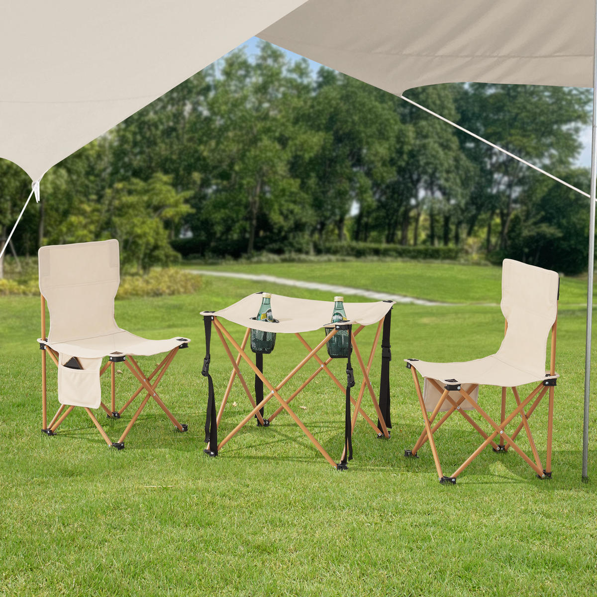 GARTENMÖBEL-SET 3 TLG. Banzi - Beige, Textil/Metall - casa.pro