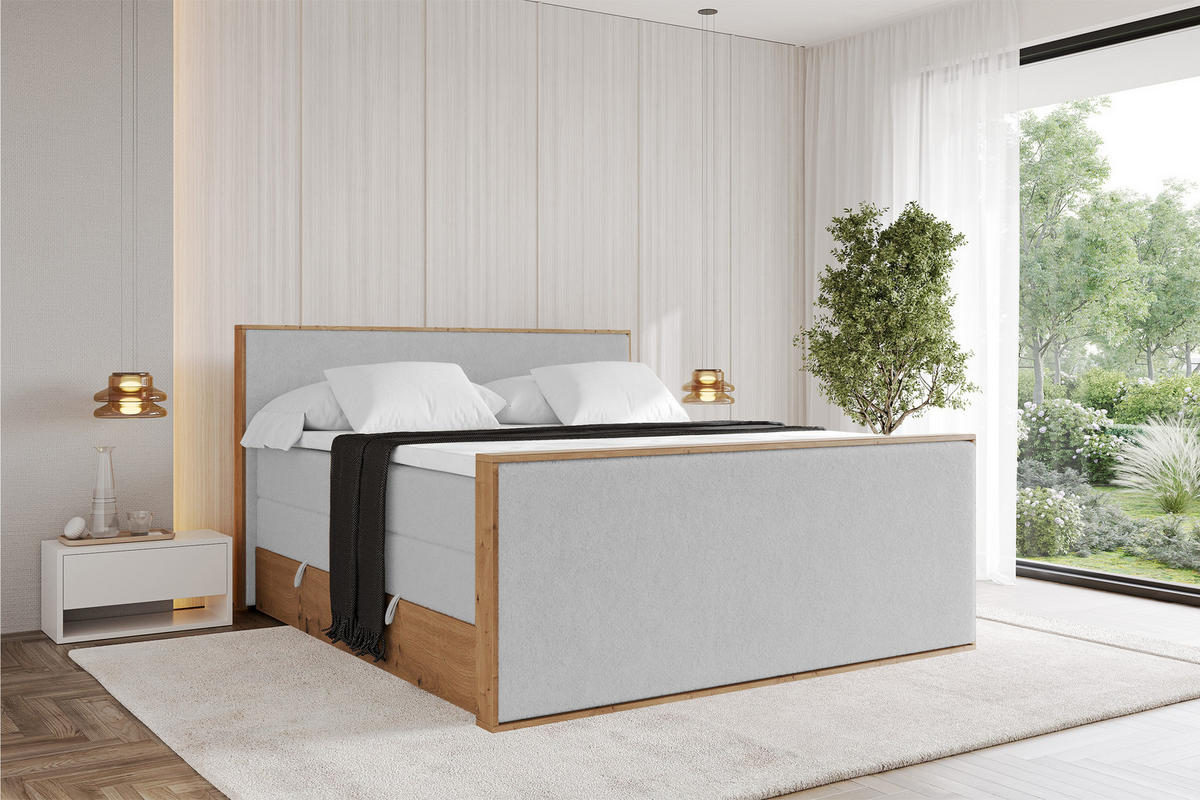 BOXSPRINGBETT LOLLI9 -Z-KING 120x200 - H3/H4 Hellgrau - Hellgrau, Holzwerkstoff (120/200cm) - ALTDECOR