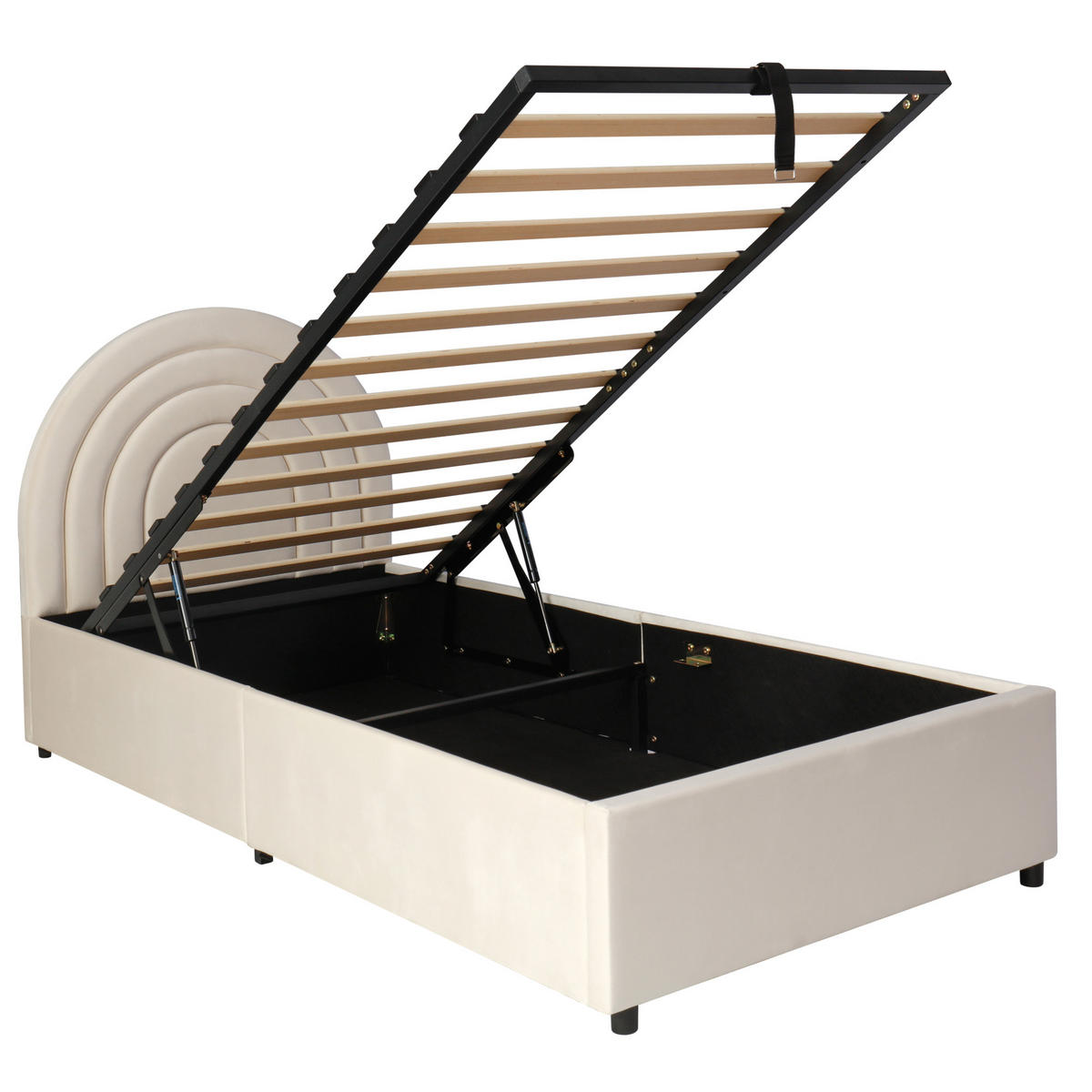 POLSTERBETT aus Samt 90x200 cm in Beige mit hydraulischem Stauraum - Beige, Textil (90/200cm) - Modfu