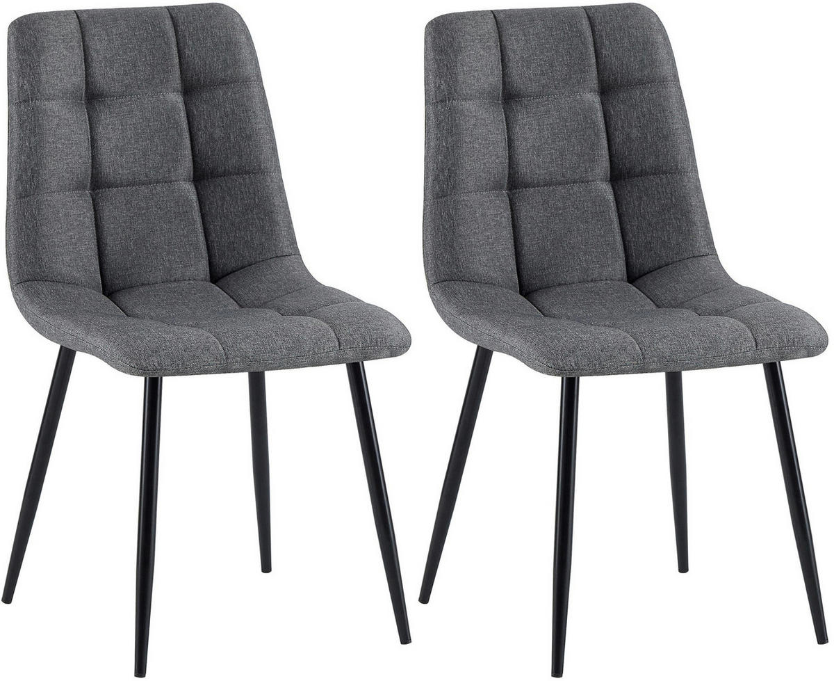 STUHL 2er Set Stoff Dunkelgrau - Dunkelgrau/Schwarz, Textil/Metall (45/84/55cm) - CLP