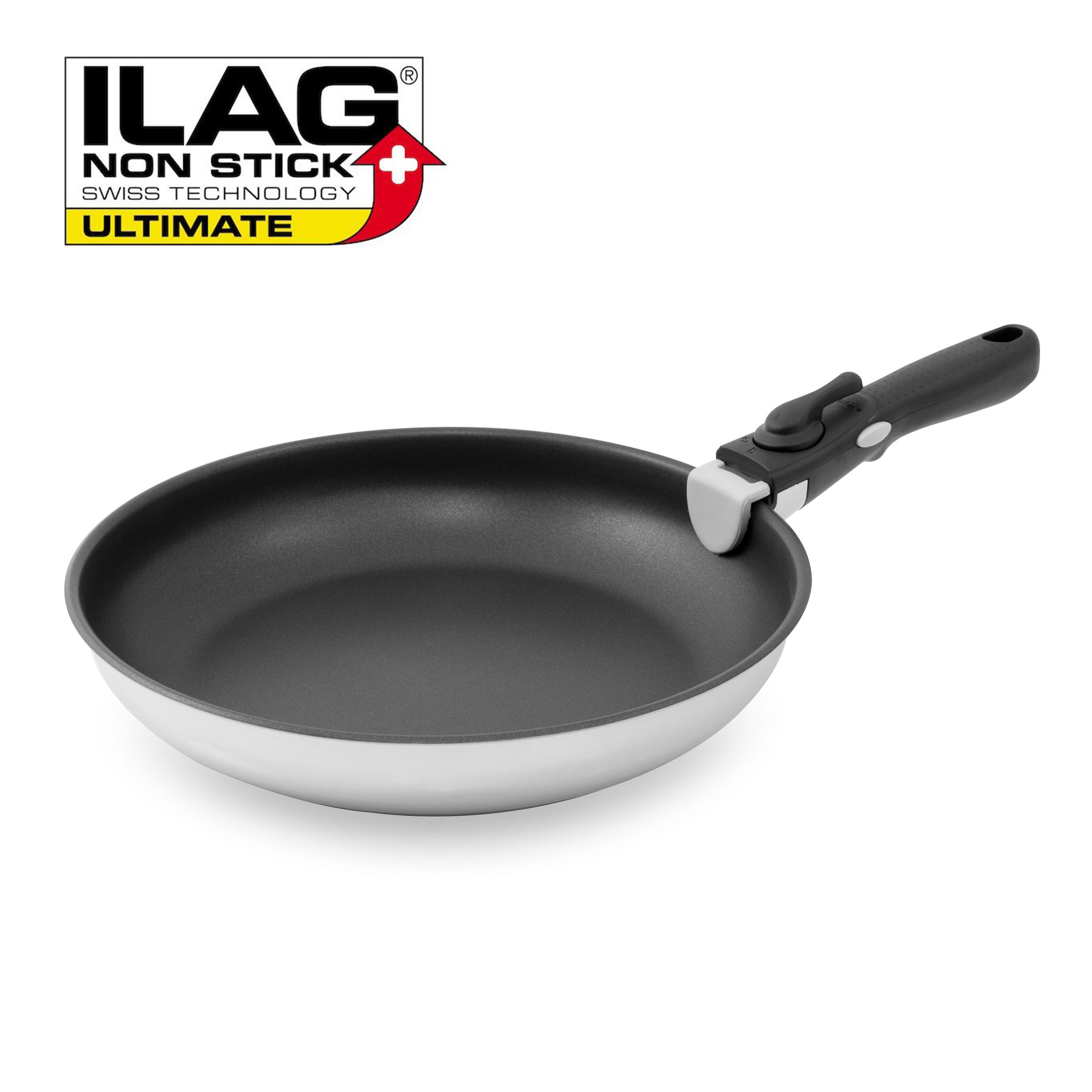 PFANNENSET Pro Click, Edelstahl, Induktion, Antihaftbeschichtung, abnehmbarer Griff, 3-teilig - Silberfarben, Kunststoff/Metall - KOPF