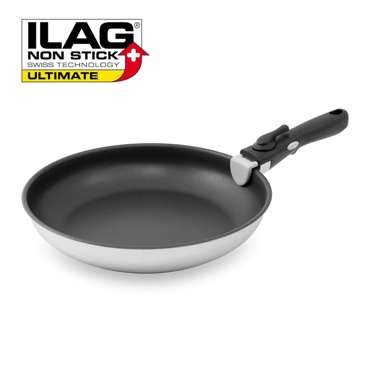 PFANNENSET Pro Click, Edelstahl, Induktion, Antihaftbeschichtung, abnehmbarer Griff, 3-teilig - Silberfarben, Kunststoff/Metall - KOPF