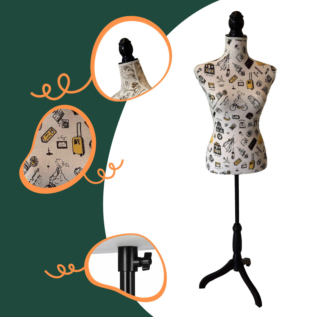 KREJČÍCKA pupa - viacfarebná, drevo/textil (41/175/34cm) - Relaxdays