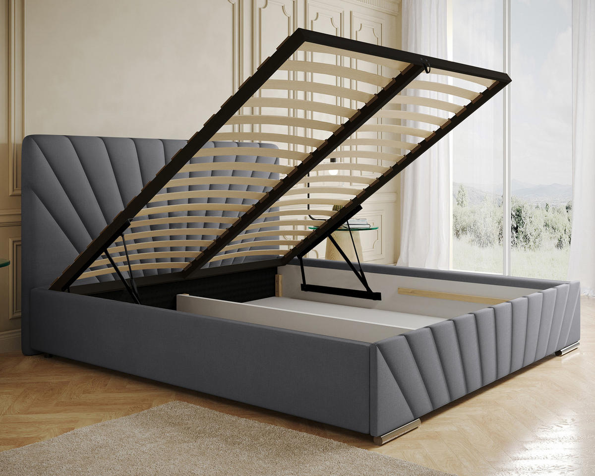 POLSTERBETT Ray 180 x 200 cm mit Bettkasten und Lattenrost Taschenfederkernmatratze mit Kokos 20cm- grau - Grau, Holz (180/200cm) - Homesy