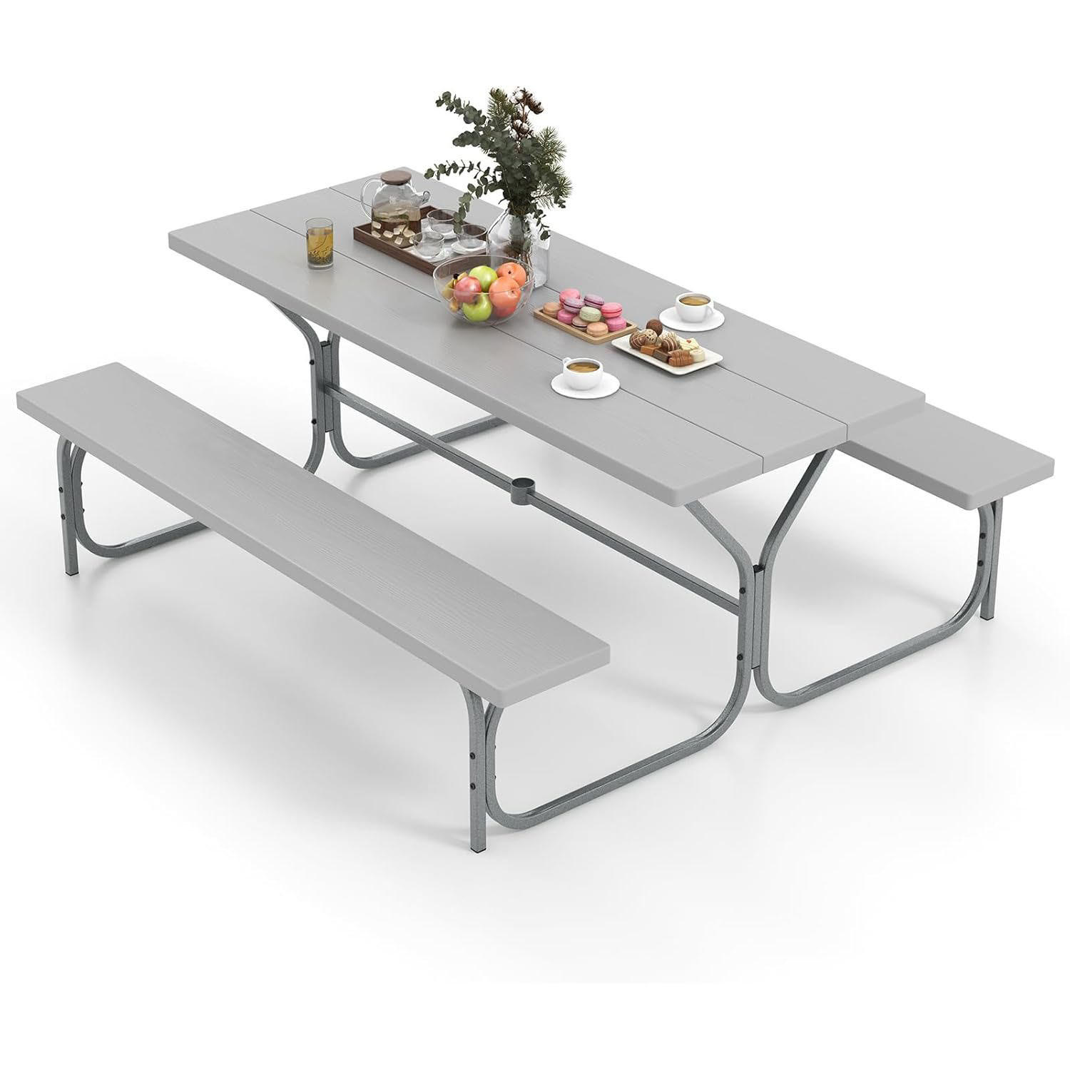 BIERTISCHGARNITUR Grau(3-teilig) - Grau, Holzwerkstoff (161/183/76cm) - COSTWAY