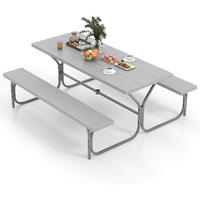 BIERTISCHGARNITUR Grau(3-teilig) - Grau, Holzwerkstoff (161/183/76cm) - COSTWAY