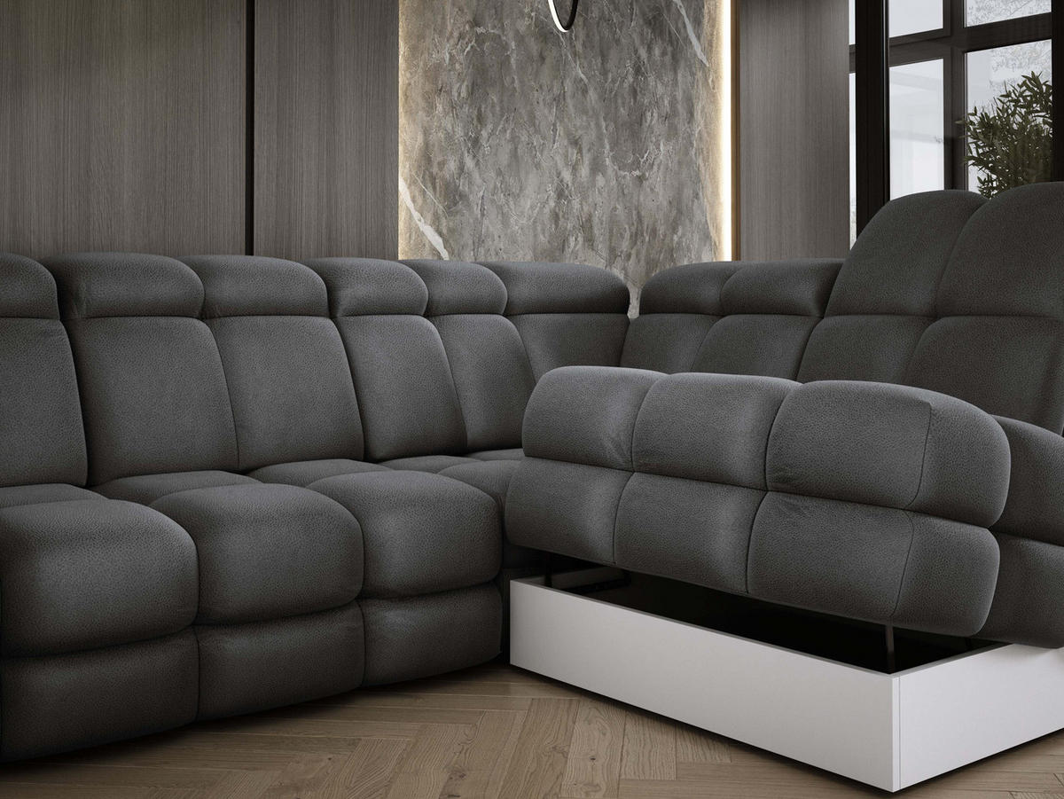 ECKSOFA TOLLO Solar-stoff L-form 302x217x105 cm grau - Dunkelgrau, Holz/Textil (217/302cm) - DomoHome