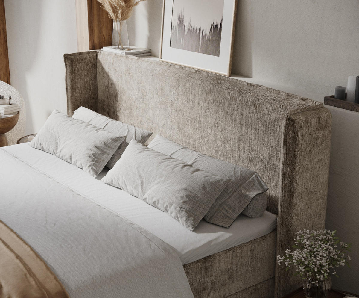 BOXBETT Skyline Beige 180/200 cm mit Matratze und Topper - Beige/Schwarz, Holz/Holzwerkstoff (180/200cm) - Maison de Reve