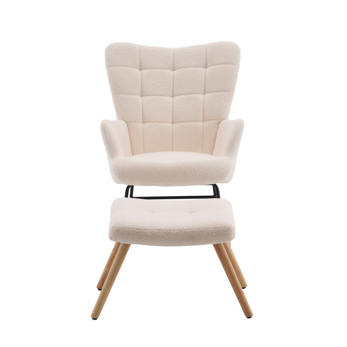 SCHAUKELSTUHL wohnzimmer mit hocker und verdicktem Sitzkissen ,Bodenschutzleiste, beige - Beige, Holzwerkstoff/Textil (68/91/88cm) - STILVORA