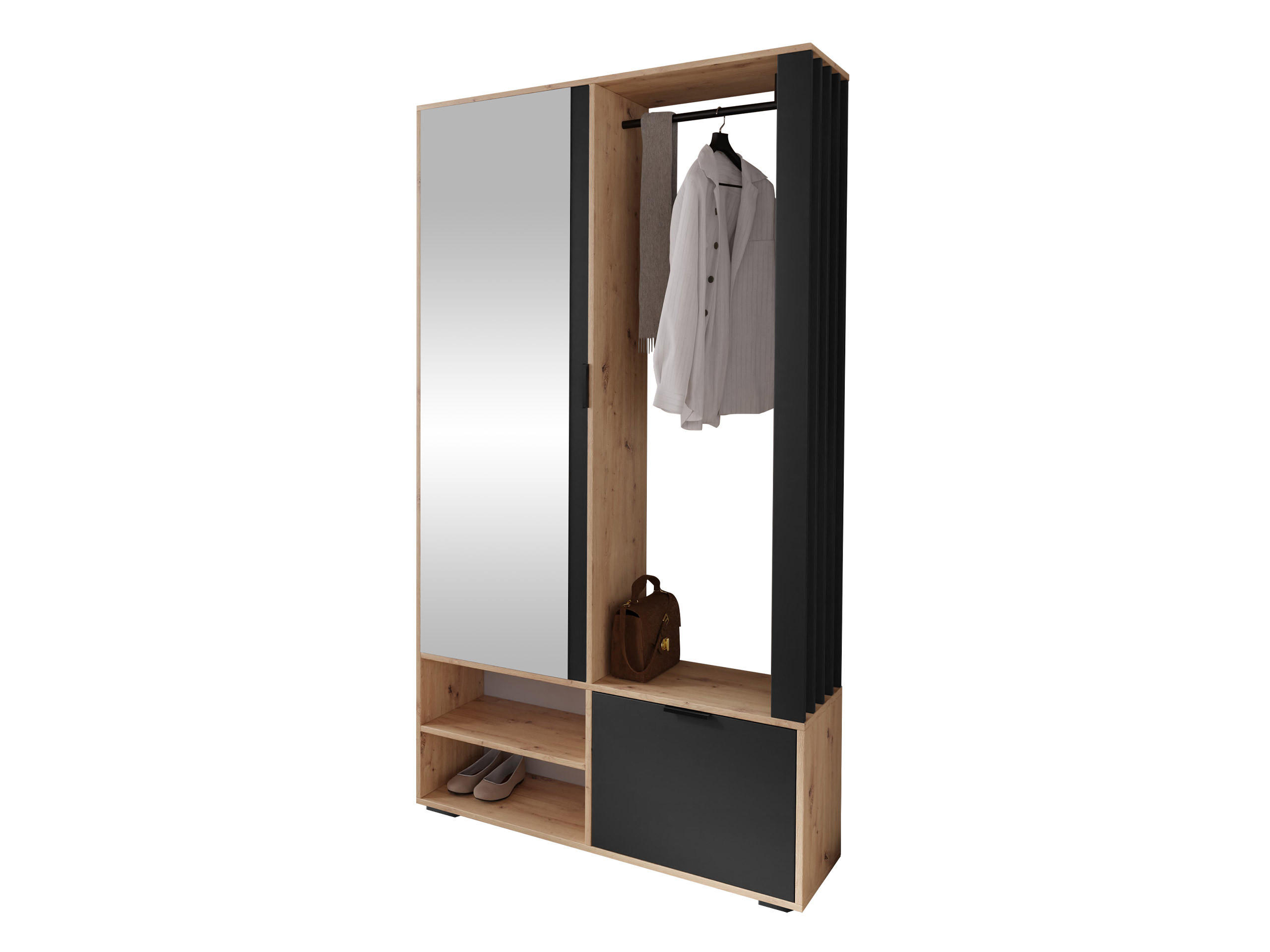 Mirjan24 Garderobe Eiche Artisan, Schwarz 100x190x33 cm