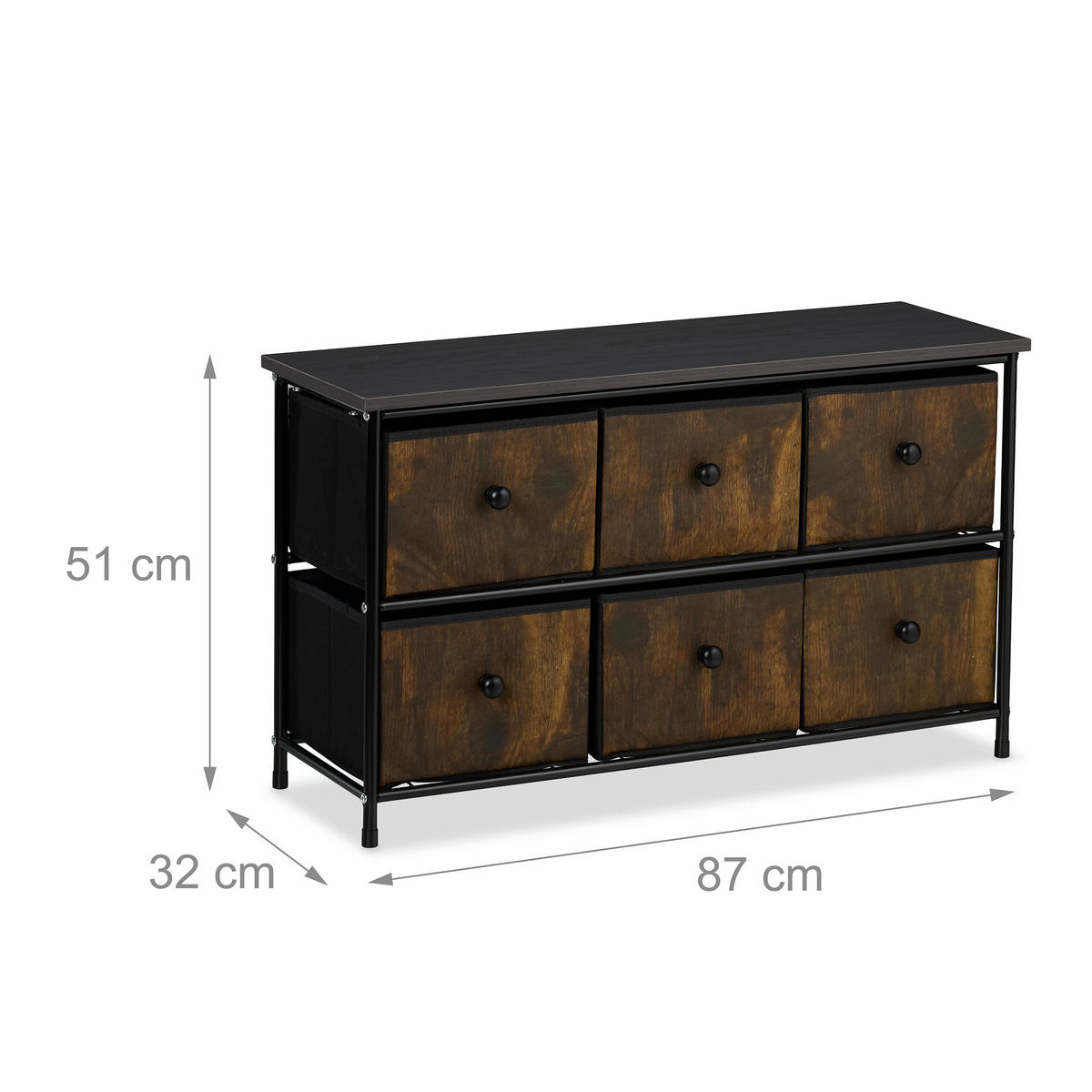 SIDEBOARD - Multicolor/Schwarz, Holz/Holzwerkstoff (87/51/32cm) - Relaxdays