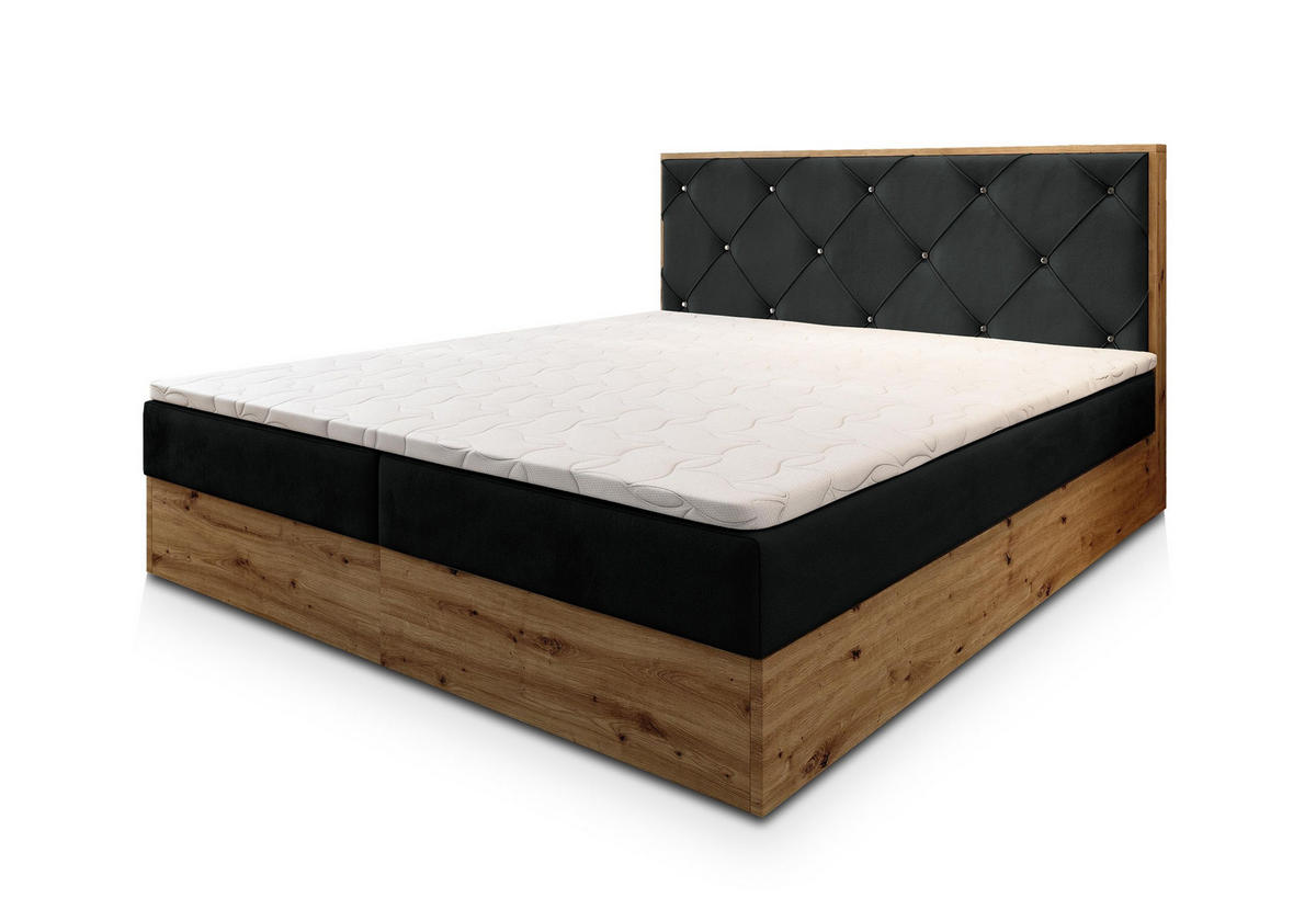 POSTEL BOXSPRING FOSCO 180x200 cm, s matrací a úložným prostorem, černá - černá, kompozitní dřevo/textil (180/200cm) - MASSENO