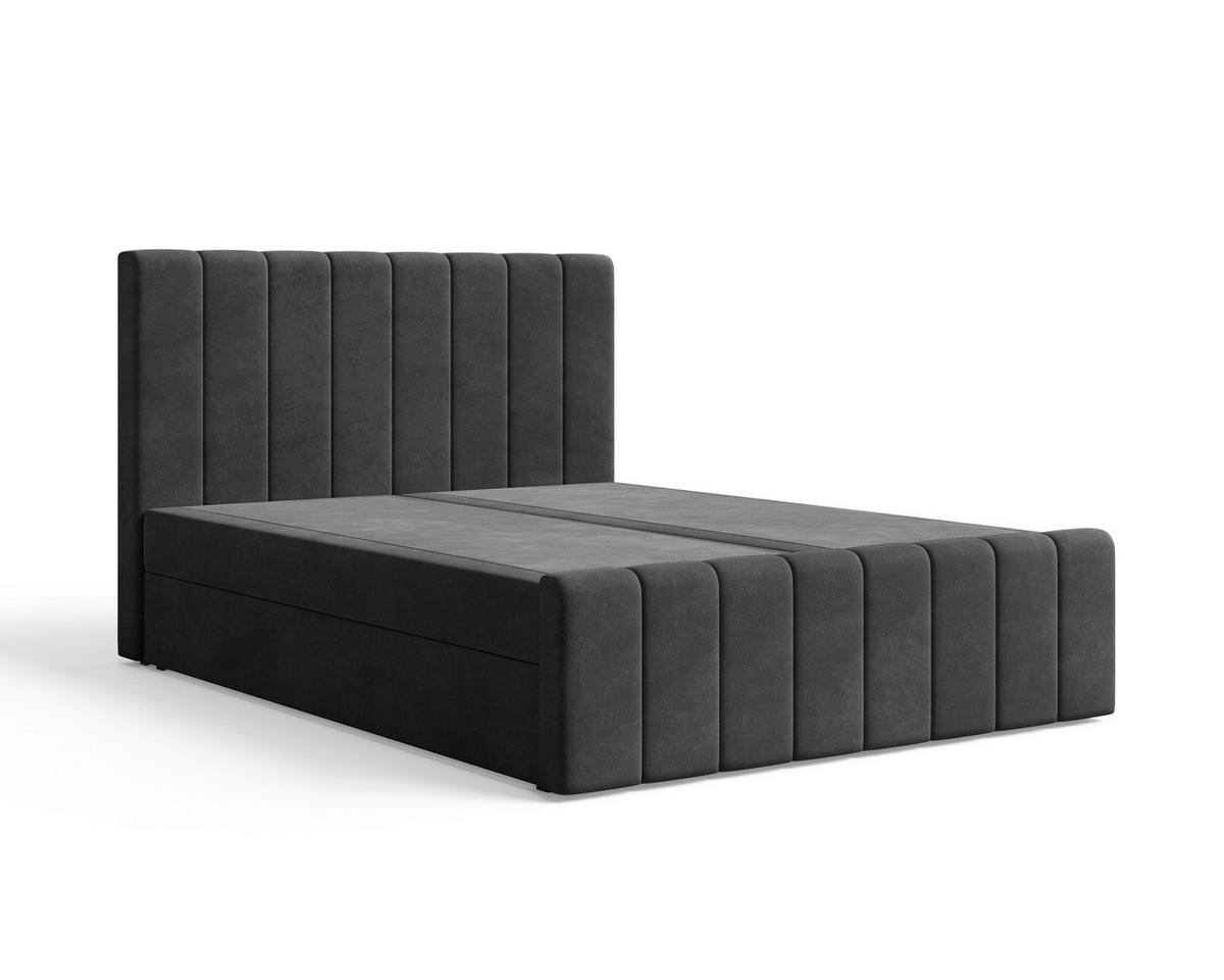 BOXBETT 01 BIS 180 x 200 cm - Manila - Modernes Polsterbett mit Bettkasten inkl. PU-Schaum-Topper und Federmechanismus - Schwarz, Holz (180/200cm) - ROYAL24_MARKT